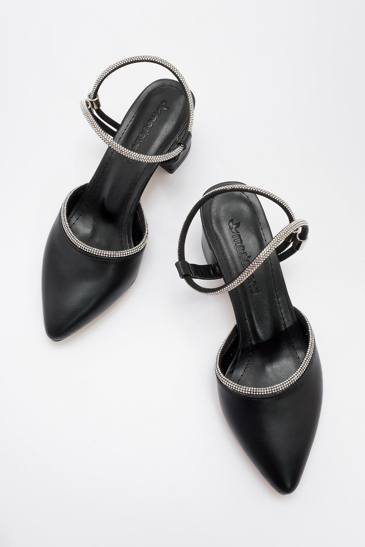 Taş Detay Kadın Topuklu Ayakkabı SİYAH CİLT - Görsel 6