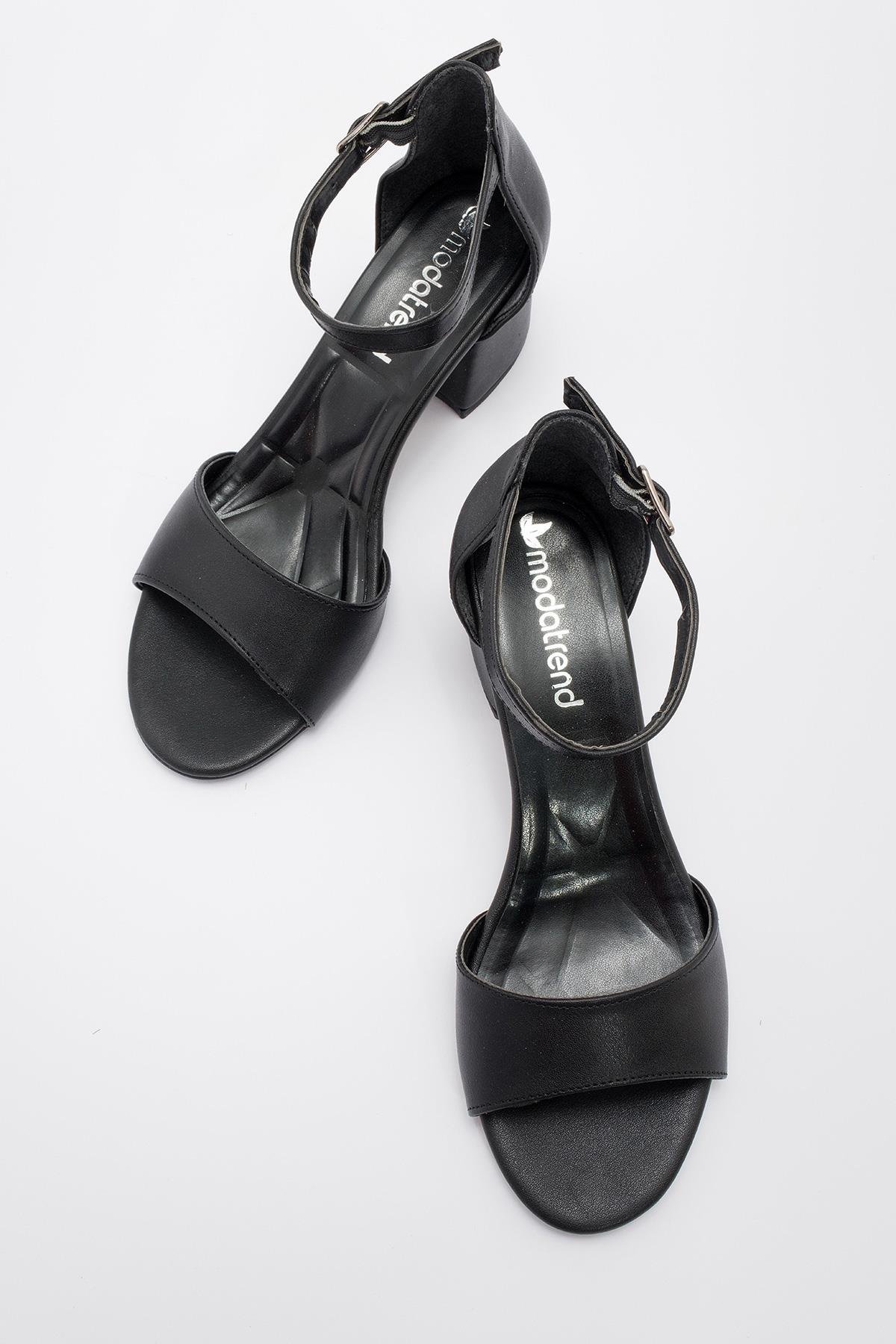 Kadın Bantlı Topuklu Sandalet SİYAH CİLT - Görsel 6