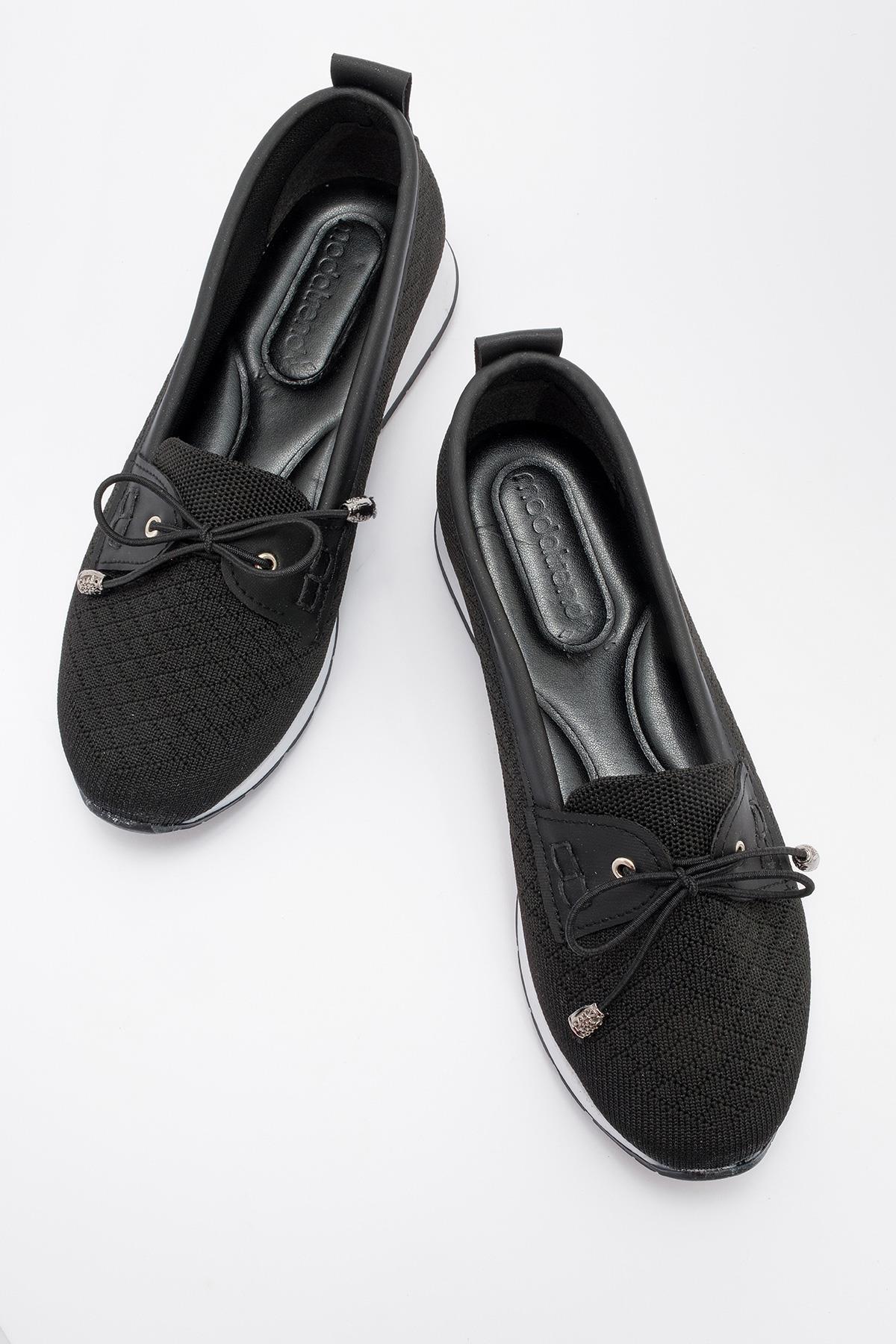 Kaydırmaz Taban Taşlı Kadın Babet SİYAH - Görsel 6