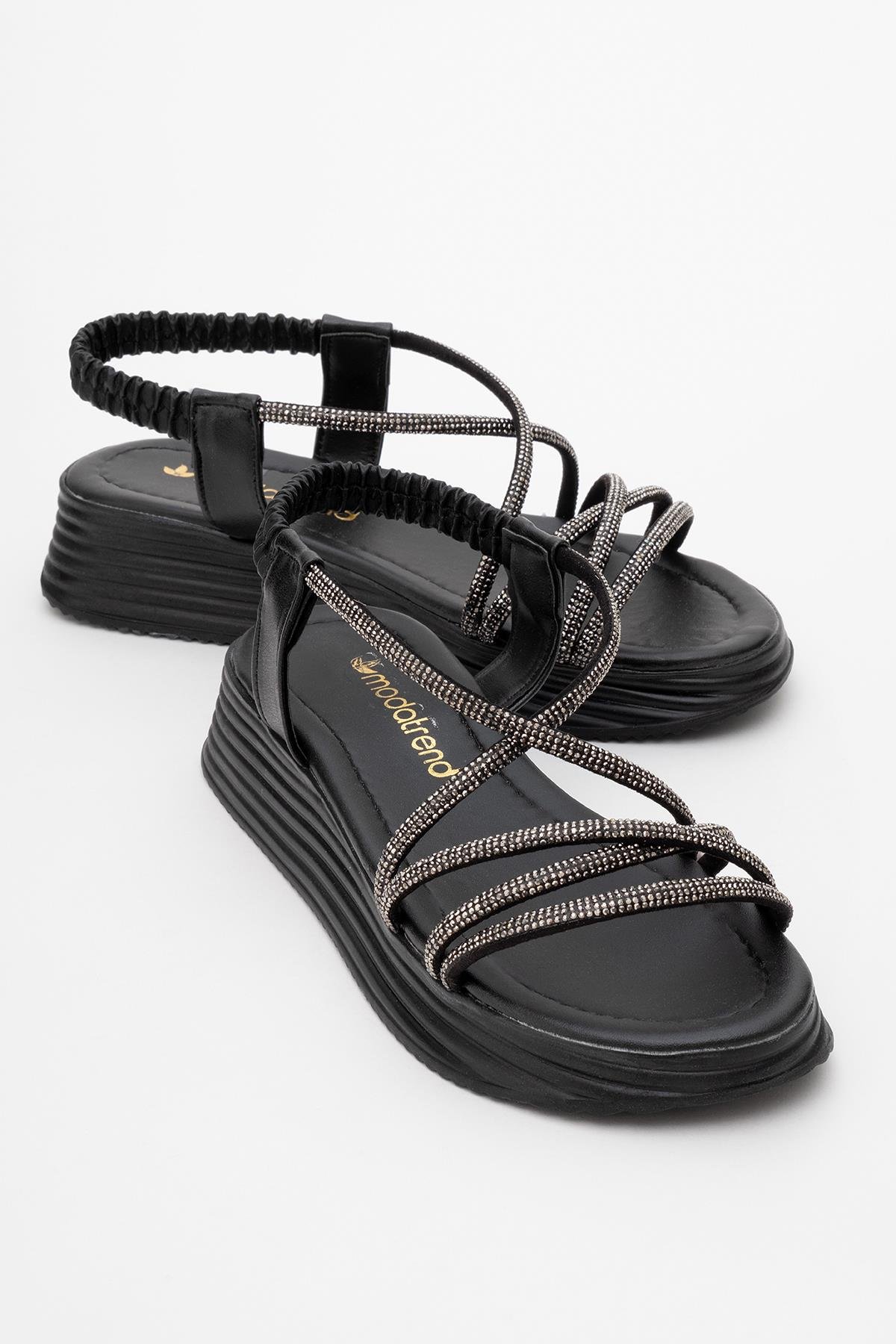 Kadın Çapraz Taşlı Sandalet SİYAH - Görsel 2