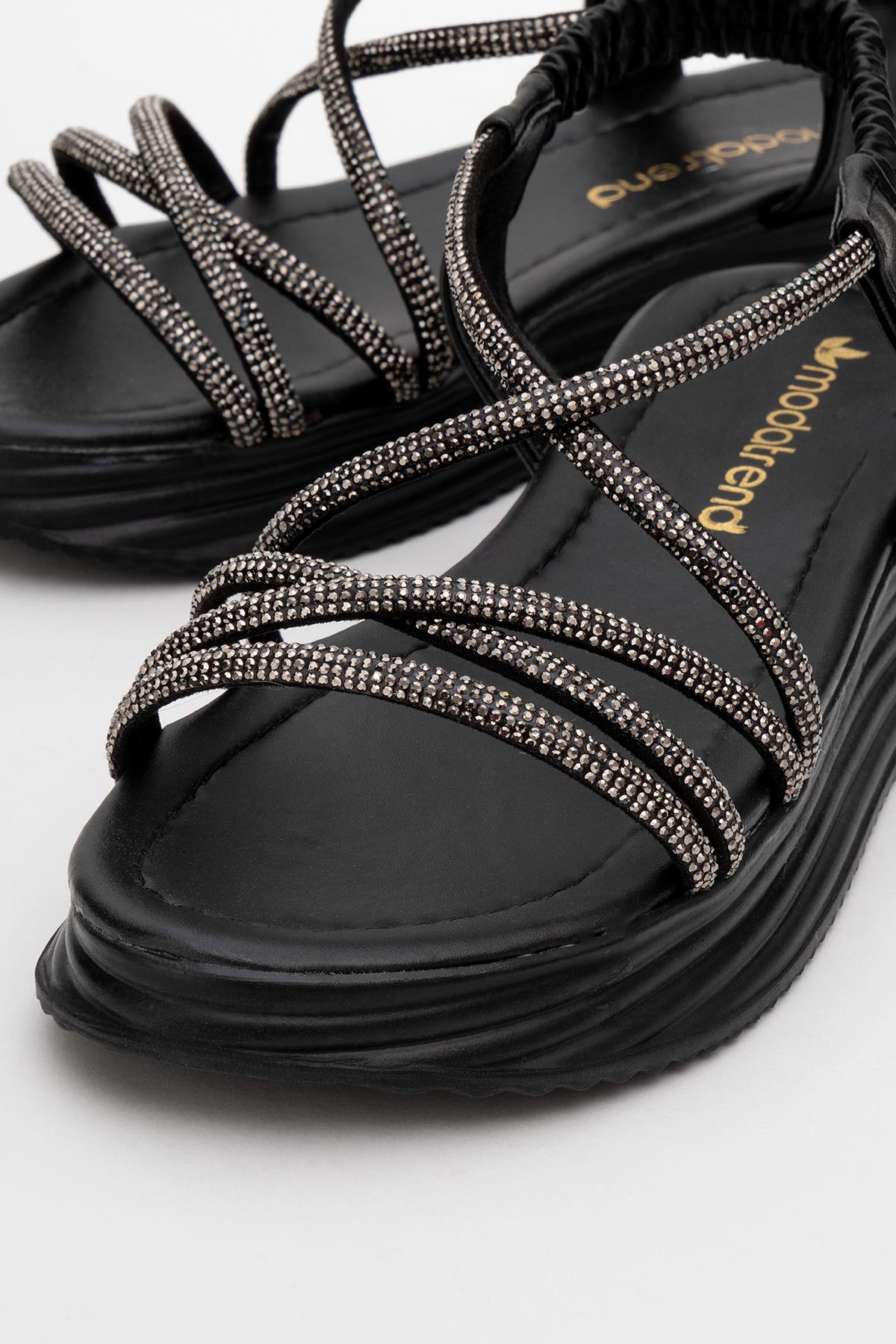 Kadın Çapraz Taşlı Sandalet SİYAH - Görsel 4