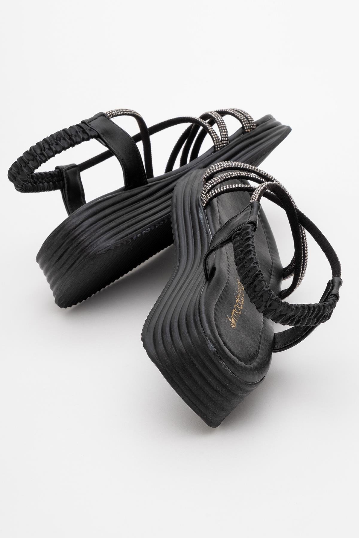 Kadın Çapraz Taşlı Sandalet SİYAH - Görsel 5