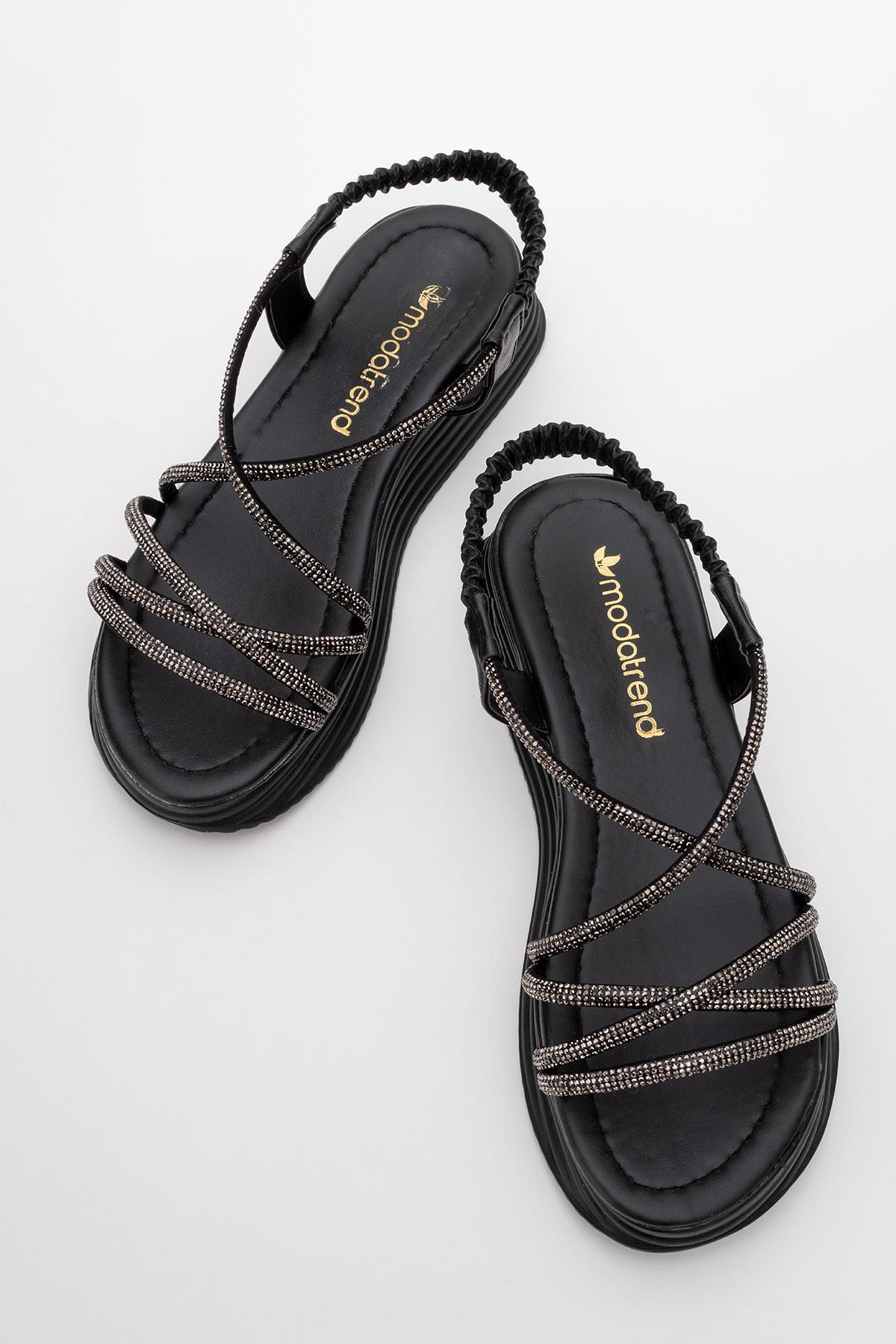 Kadın Çapraz Taşlı Sandalet SİYAH - Görsel 6