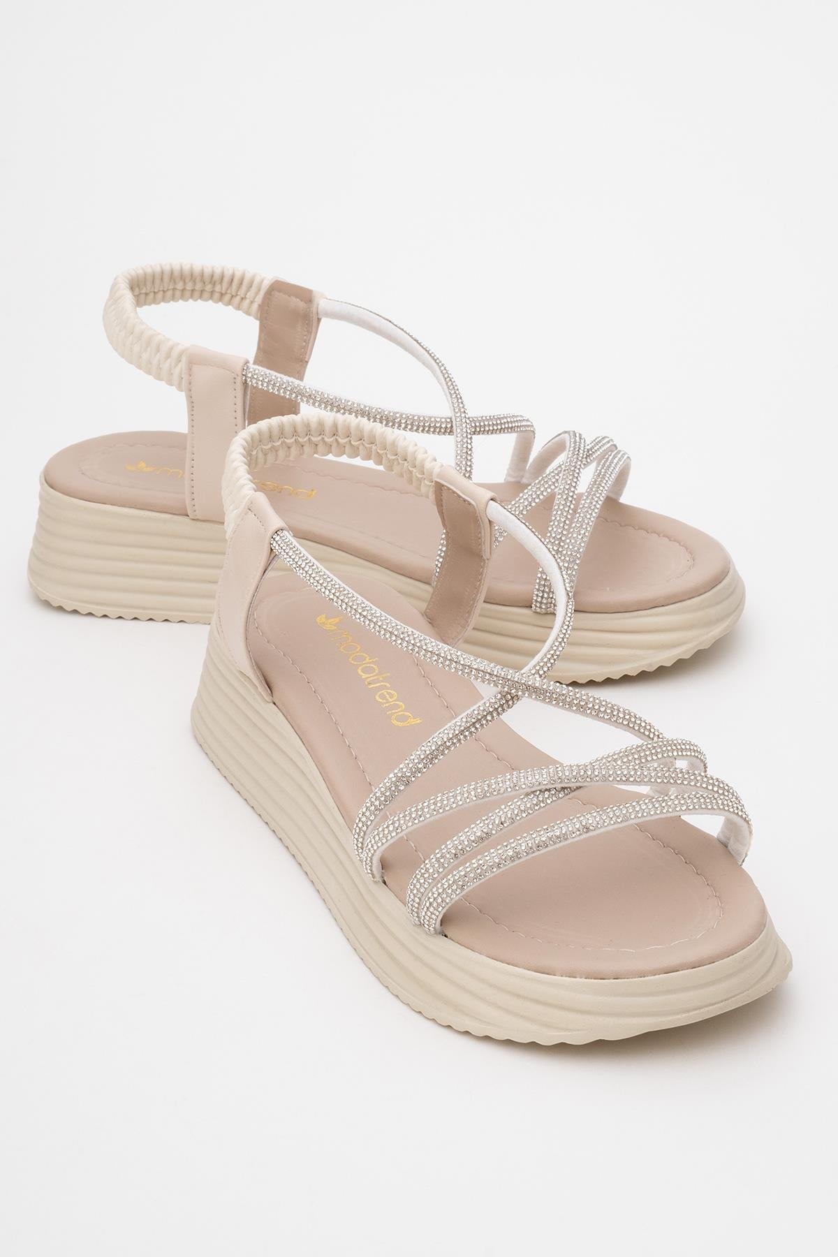 Kadın Çapraz Taşlı Sandalet BEJ - Görsel 2