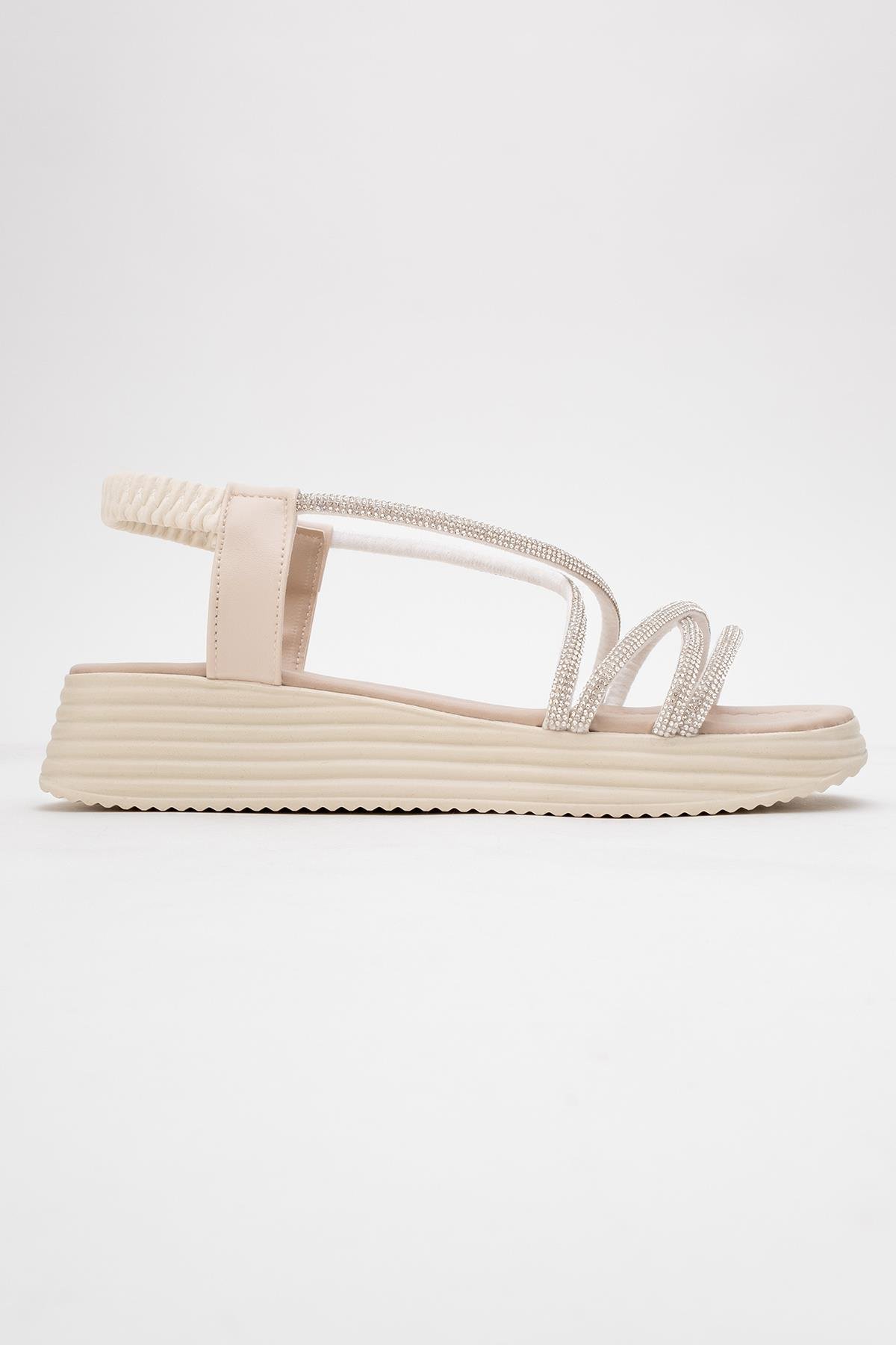 Kadın Çapraz Taşlı Sandalet BEJ - Görsel 3