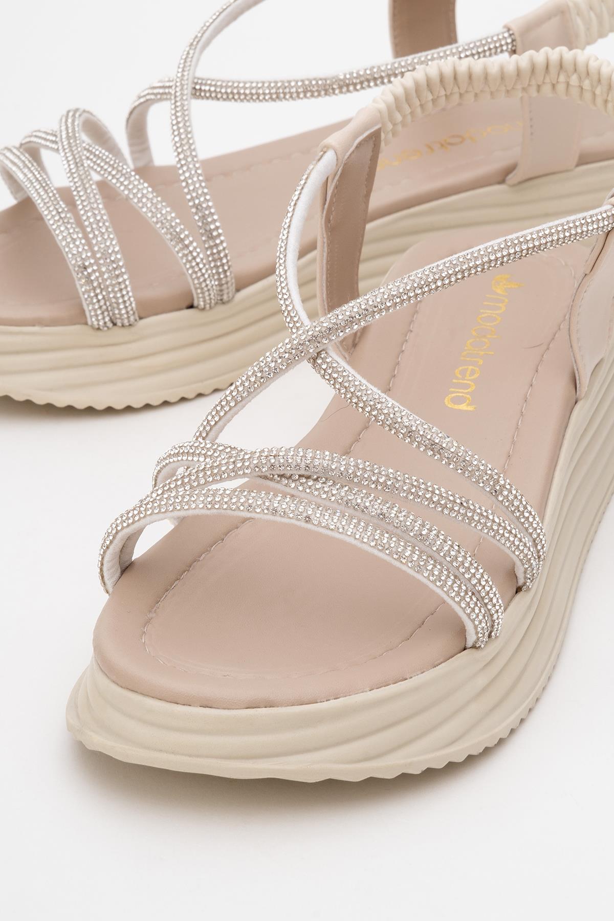 Kadın Çapraz Taşlı Sandalet BEJ - Görsel 5