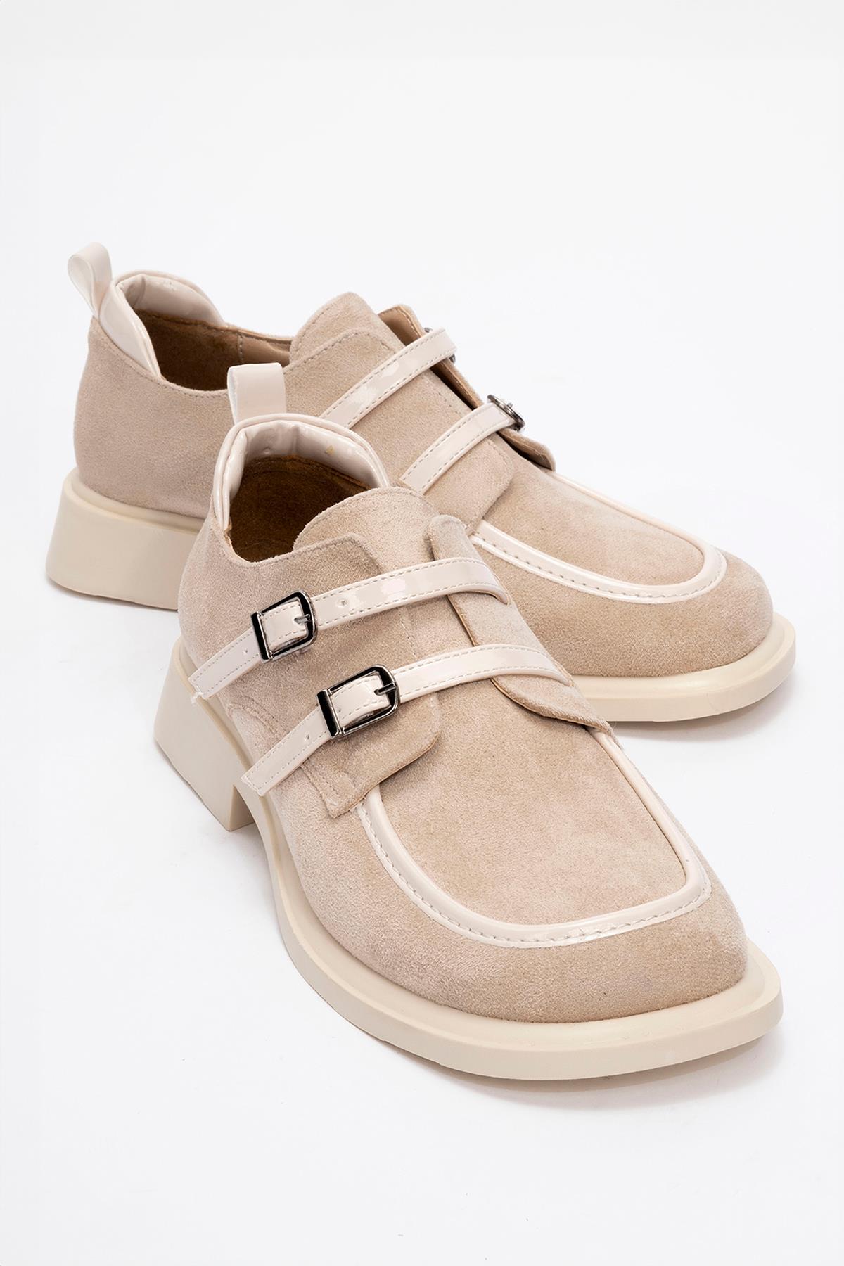 Kadın Tokalı Kolej Ayakkabı BEJ SÜET BEJ RUGAN - Görsel 2