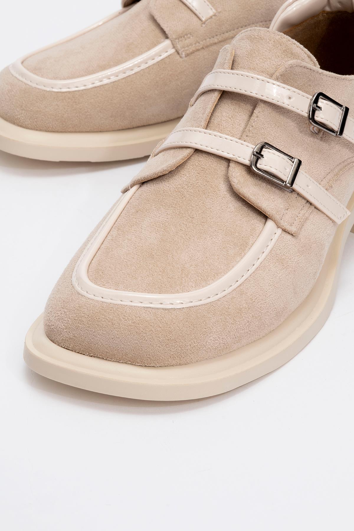 Kadın Tokalı Kolej Ayakkabı BEJ SÜET BEJ RUGAN - Görsel 4