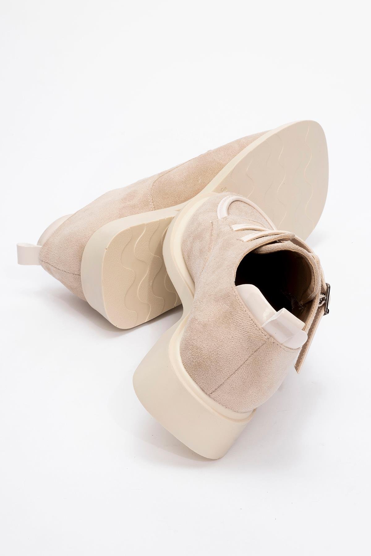 Kadın Tokalı Kolej Ayakkabı BEJ SÜET BEJ RUGAN - Görsel 5