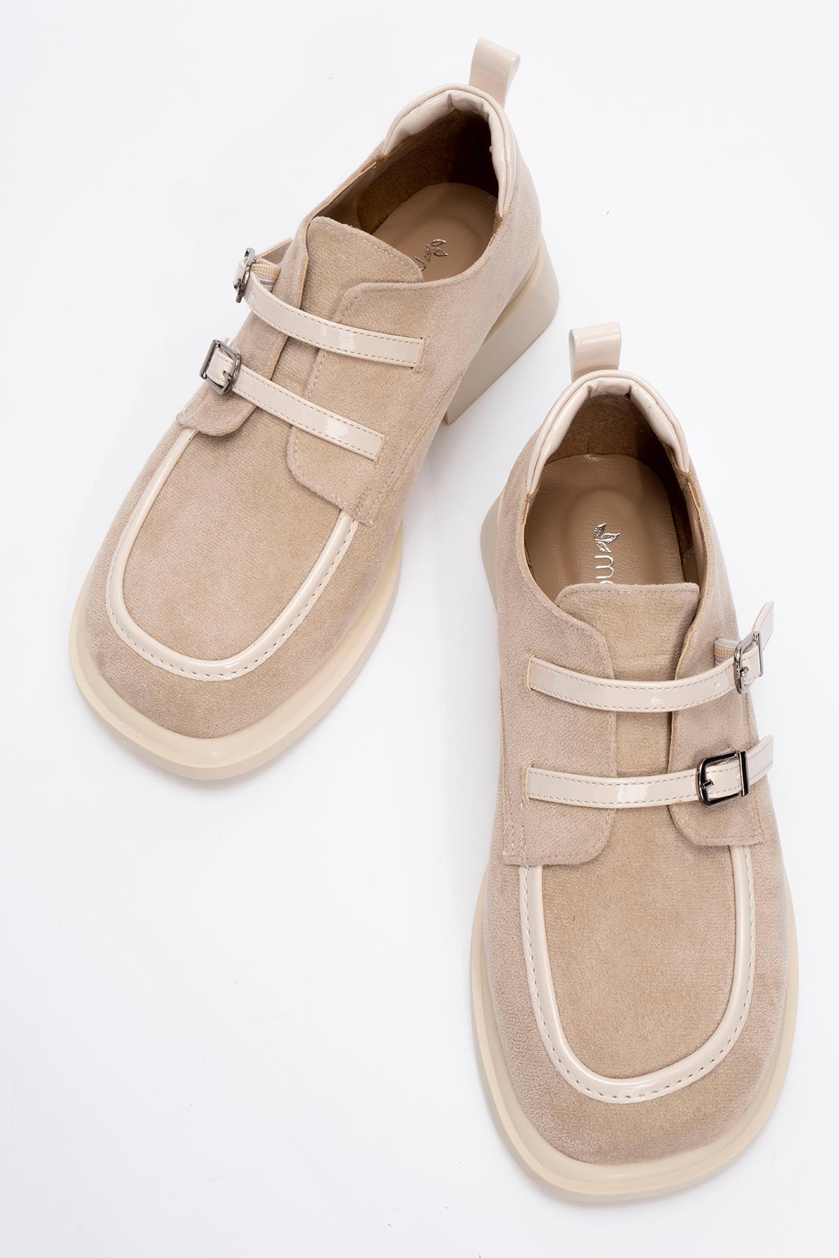 Kadın Tokalı Kolej Ayakkabı BEJ SÜET BEJ RUGAN - Görsel 6