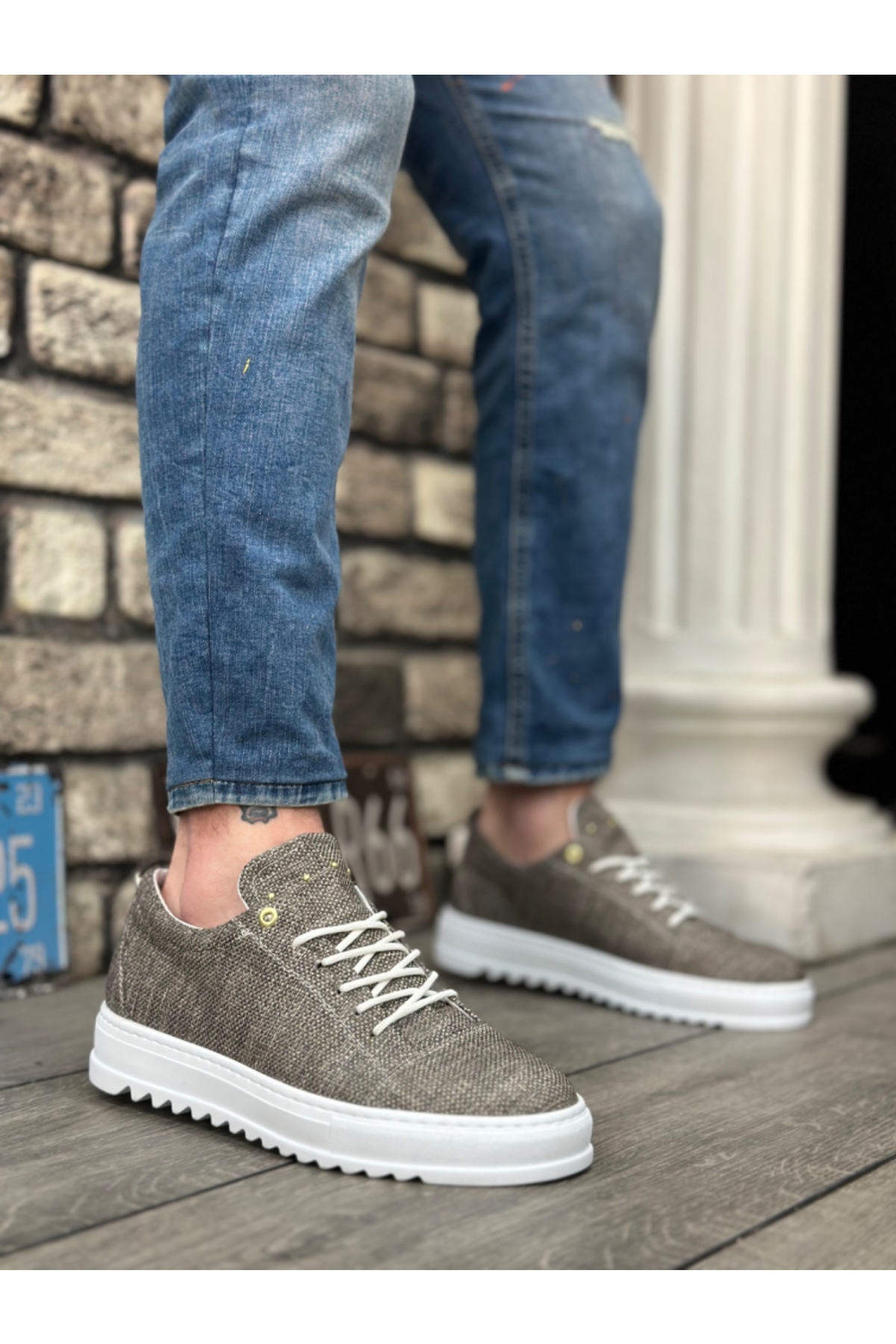 Bağcıklı Keten Erkek Ayakkabı KAHVE (BEYAZ TABAN) - Görsel 2