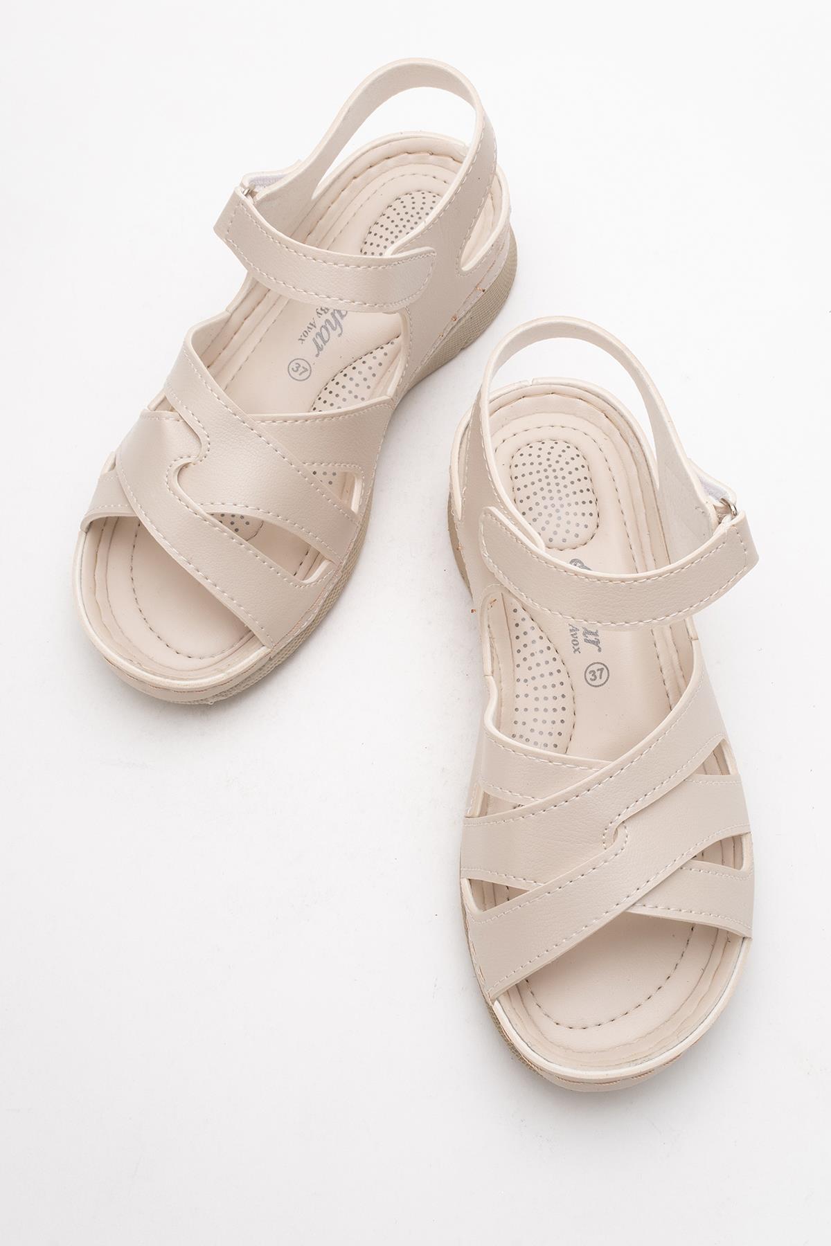 Kadın Cırtlı Sandalet BEJ - Görsel 6