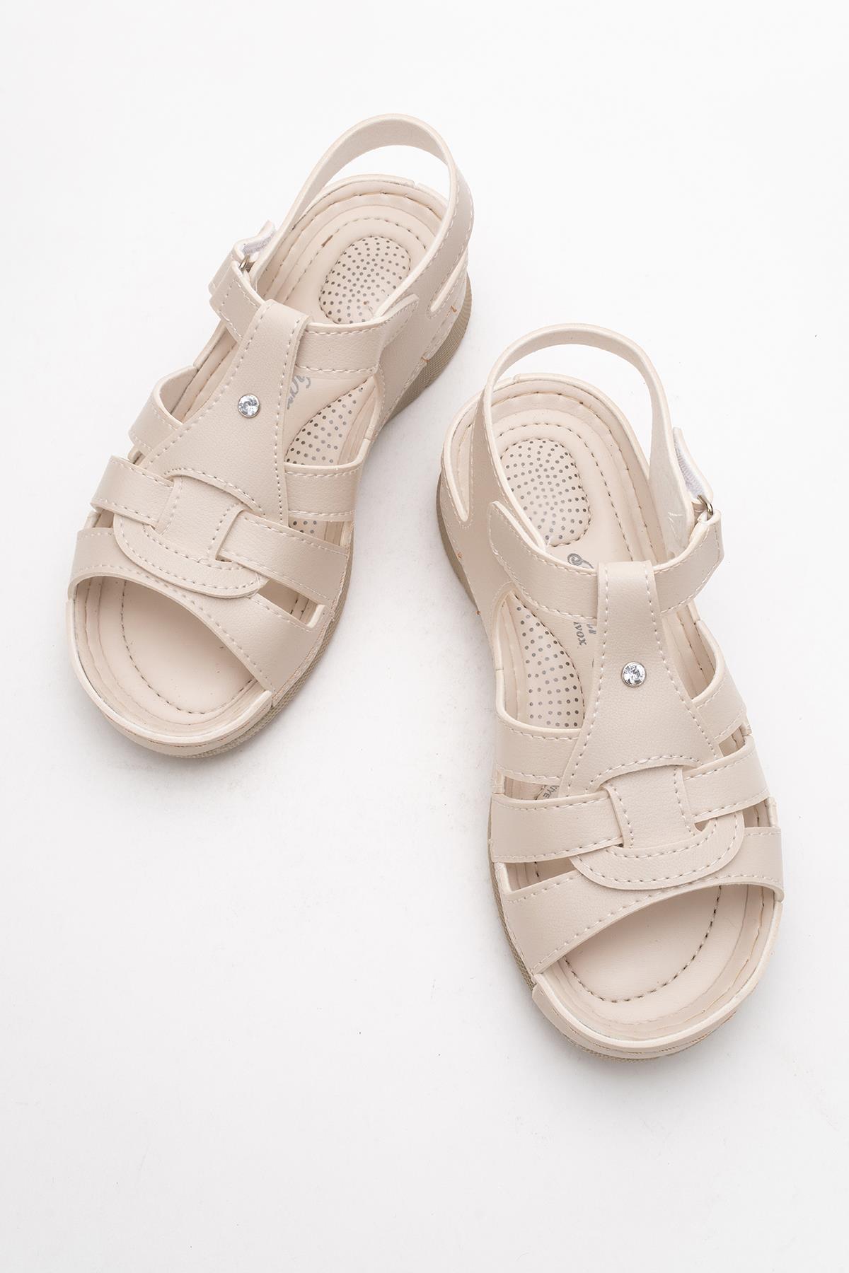 Kadın Cırtlı Sandalet BEJ - Görsel 6