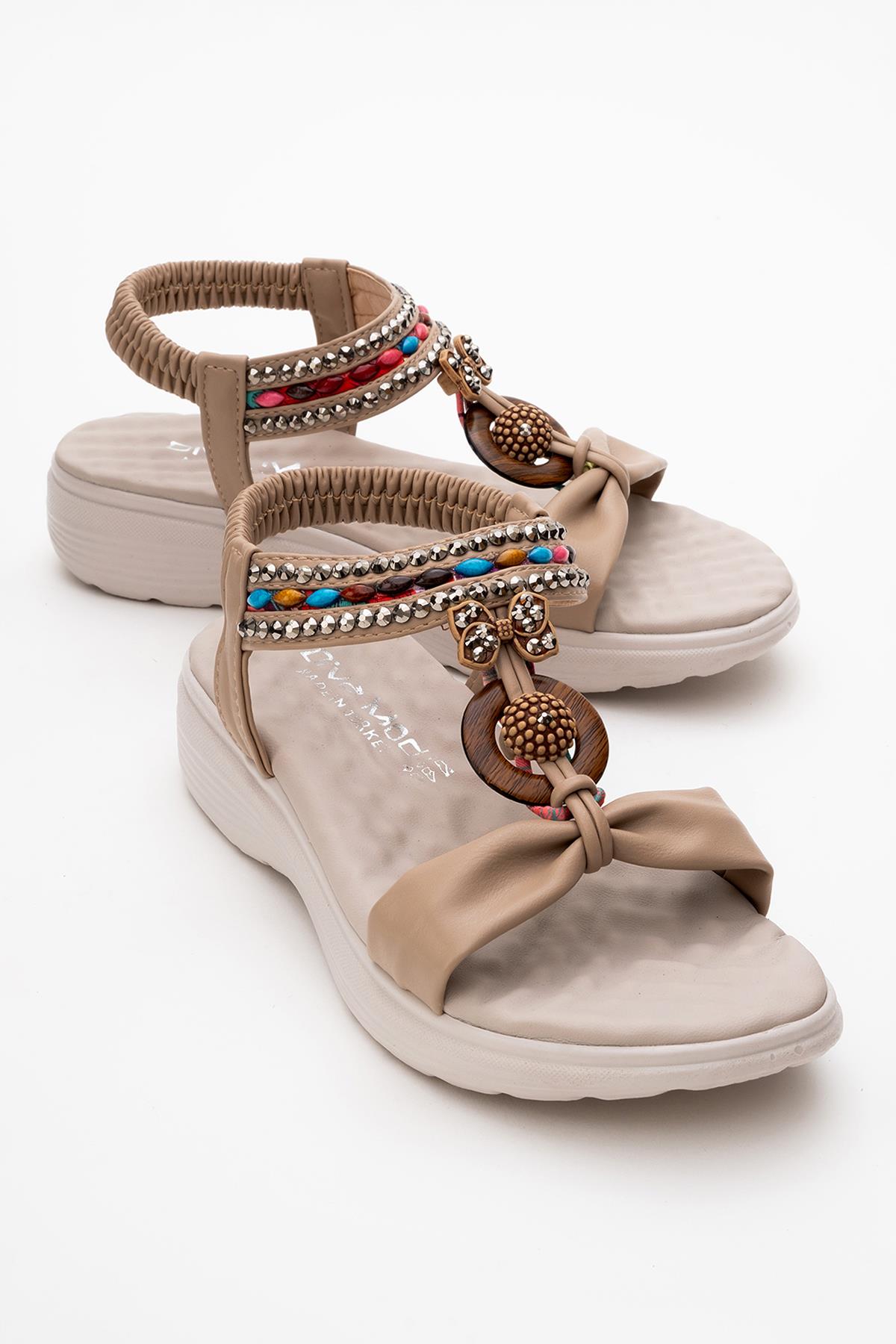 Kadın Aksesuarlı Sandalet BEJ - Görsel 2