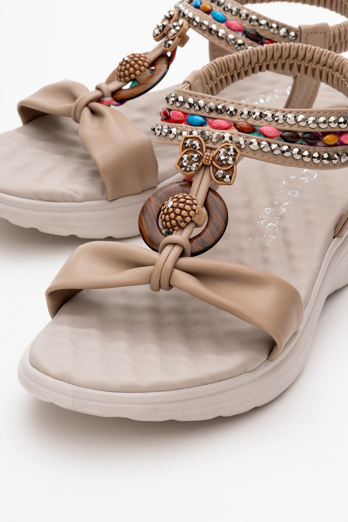 Kadın Aksesuarlı Sandalet BEJ - Görsel 4
