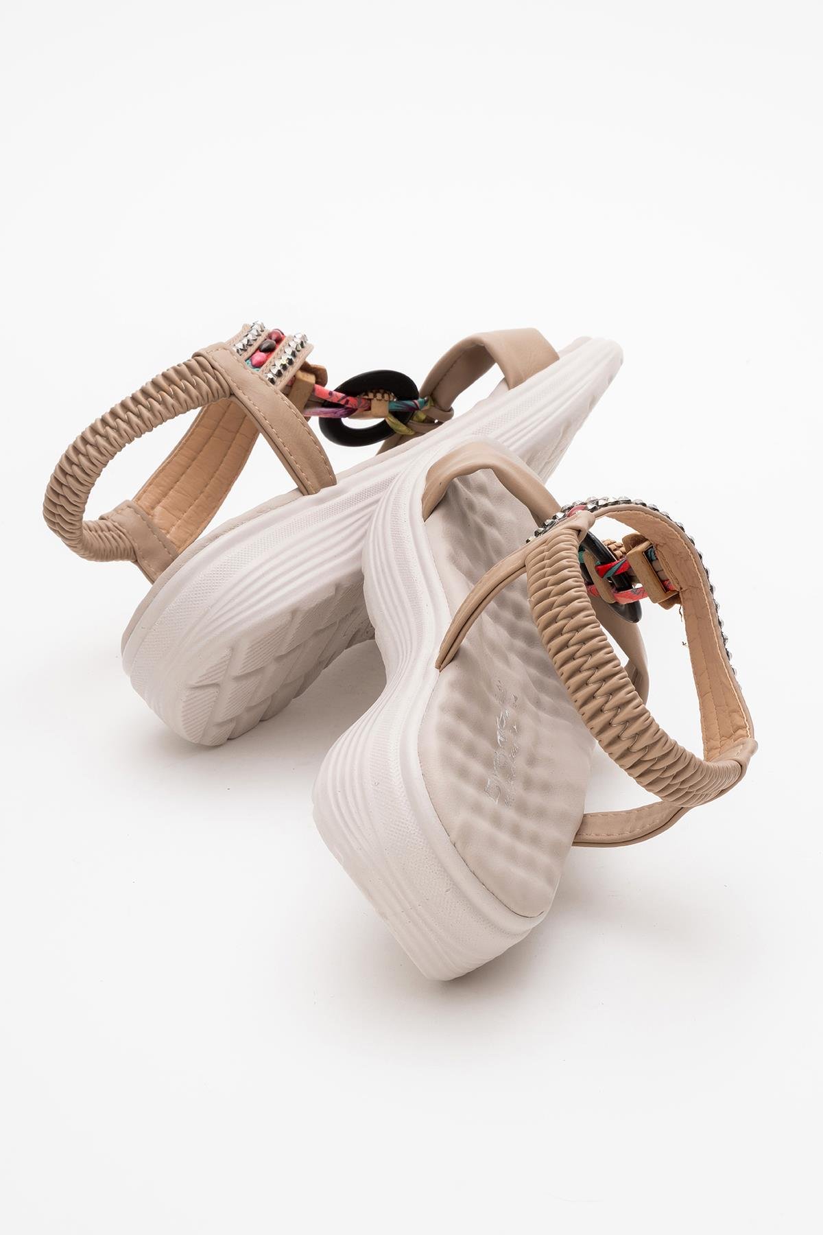 Kadın Aksesuarlı Sandalet BEJ - Görsel 5