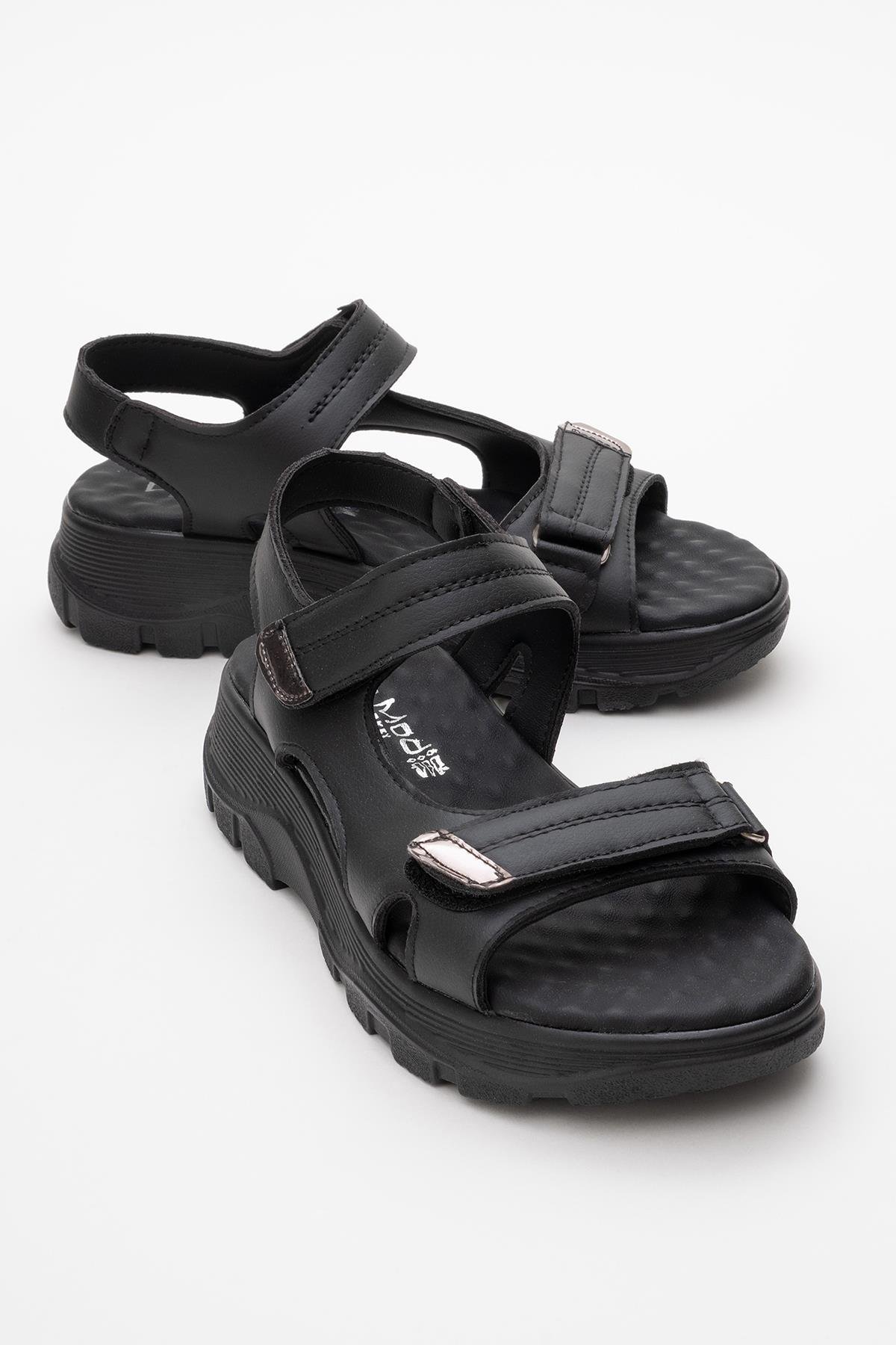 Kadın Çift Cırtlı Sandalet SİYAH - Görsel 2