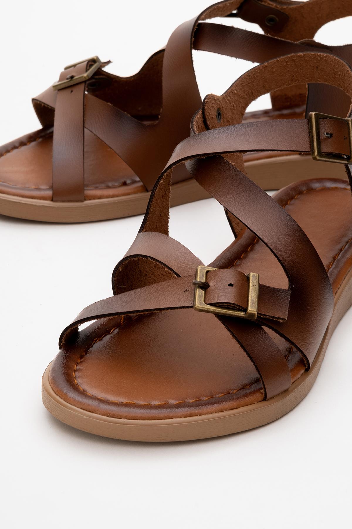 Çapraz Biyeli Kadın Sandalet TABA - Görsel 4