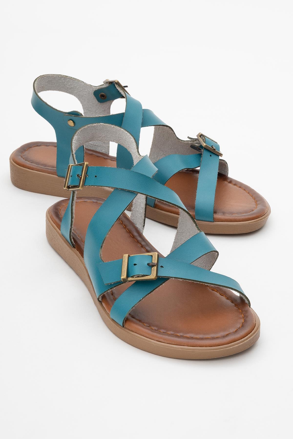 Çapraz Biyeli Kadın Sandalet TURKUAZ - Görsel 2