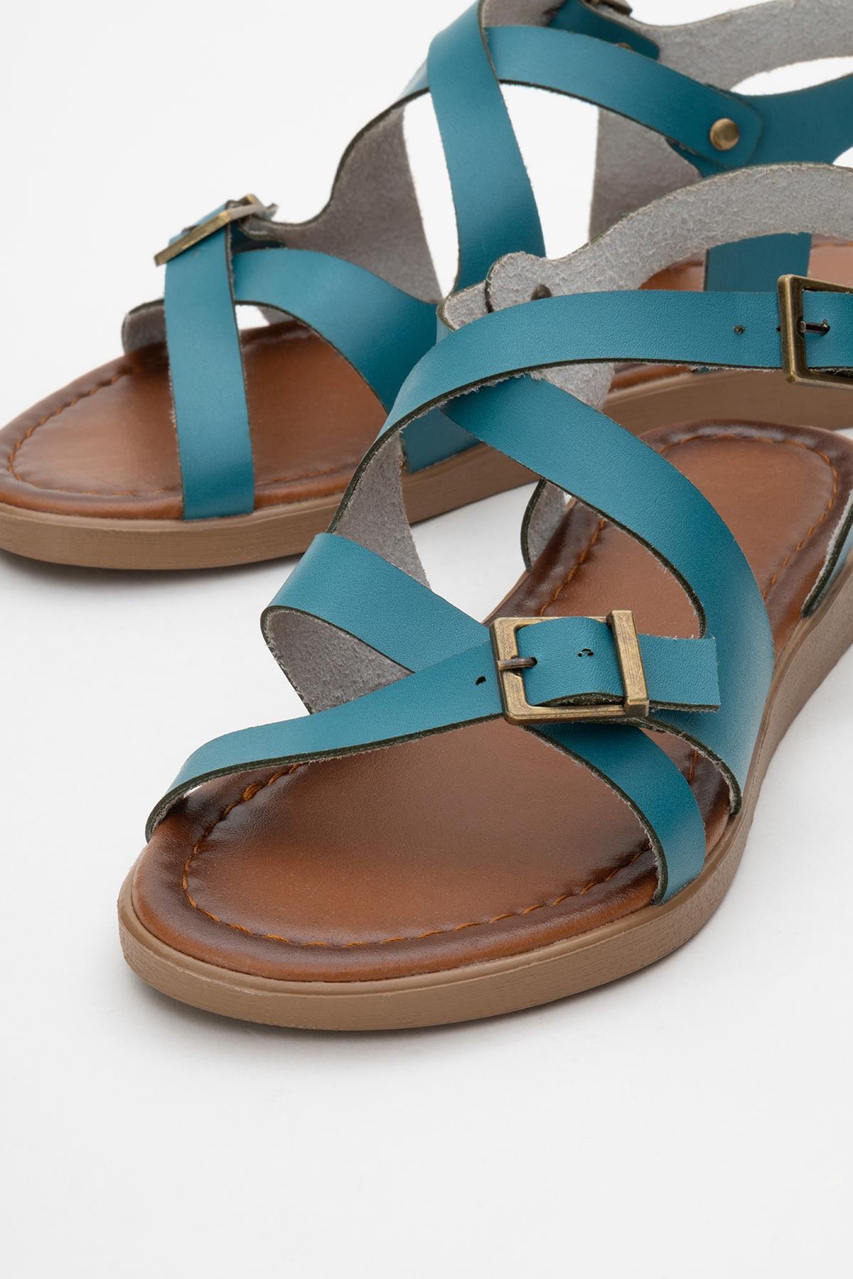 Çapraz Biyeli Kadın Sandalet TURKUAZ - Görsel 4