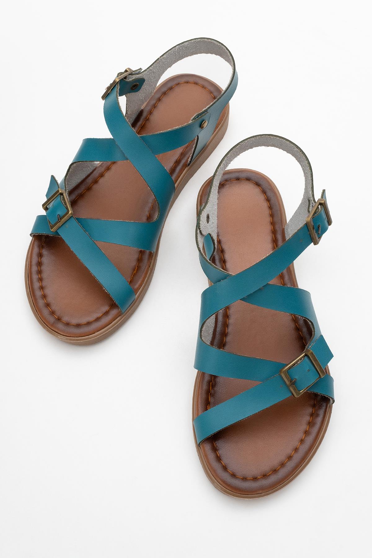 Çapraz Biyeli Kadın Sandalet TURKUAZ - Görsel 6