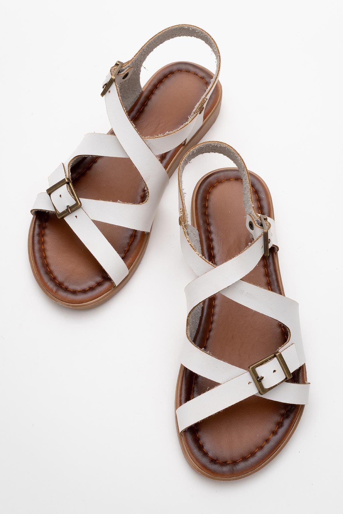 Çapraz Biyeli Kadın Sandalet BEYAZ - Görsel 6