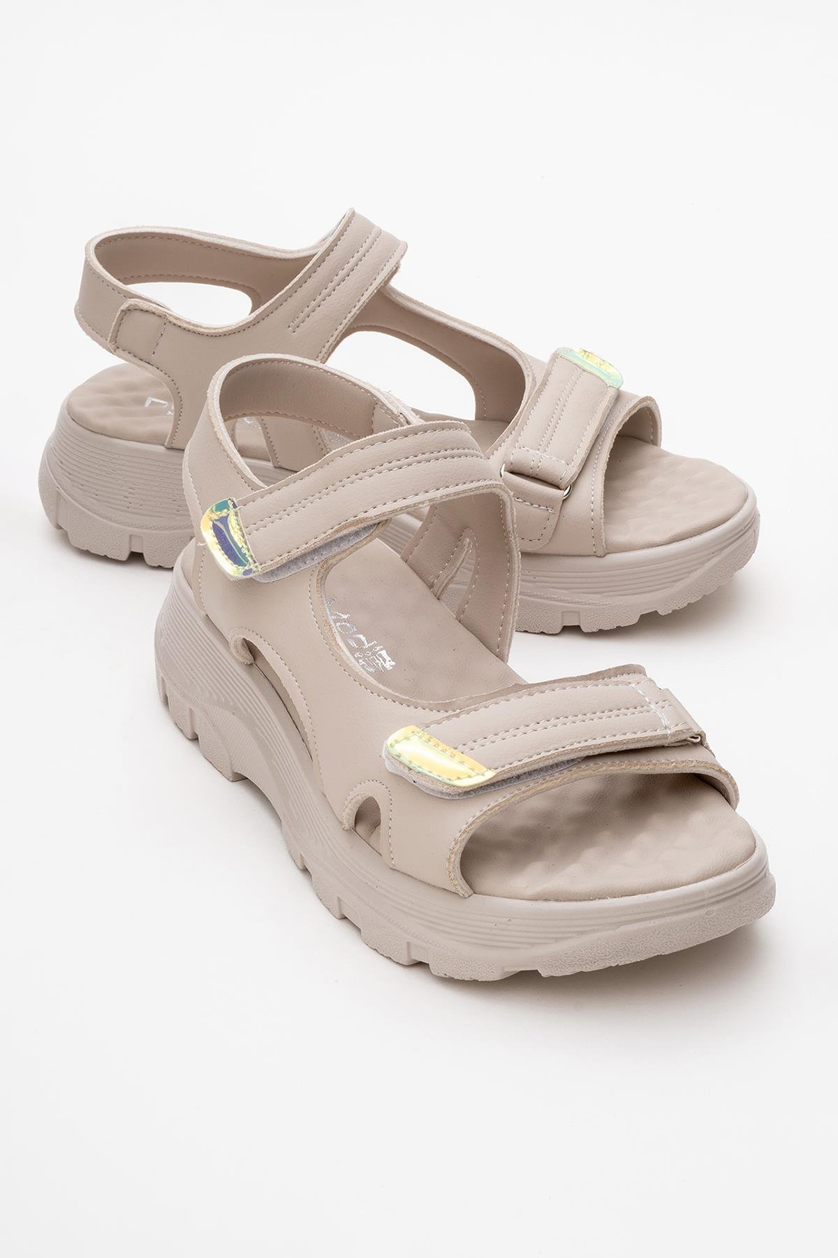 Kadın Çift Cırtlı Sandalet BEJ - Görsel 2