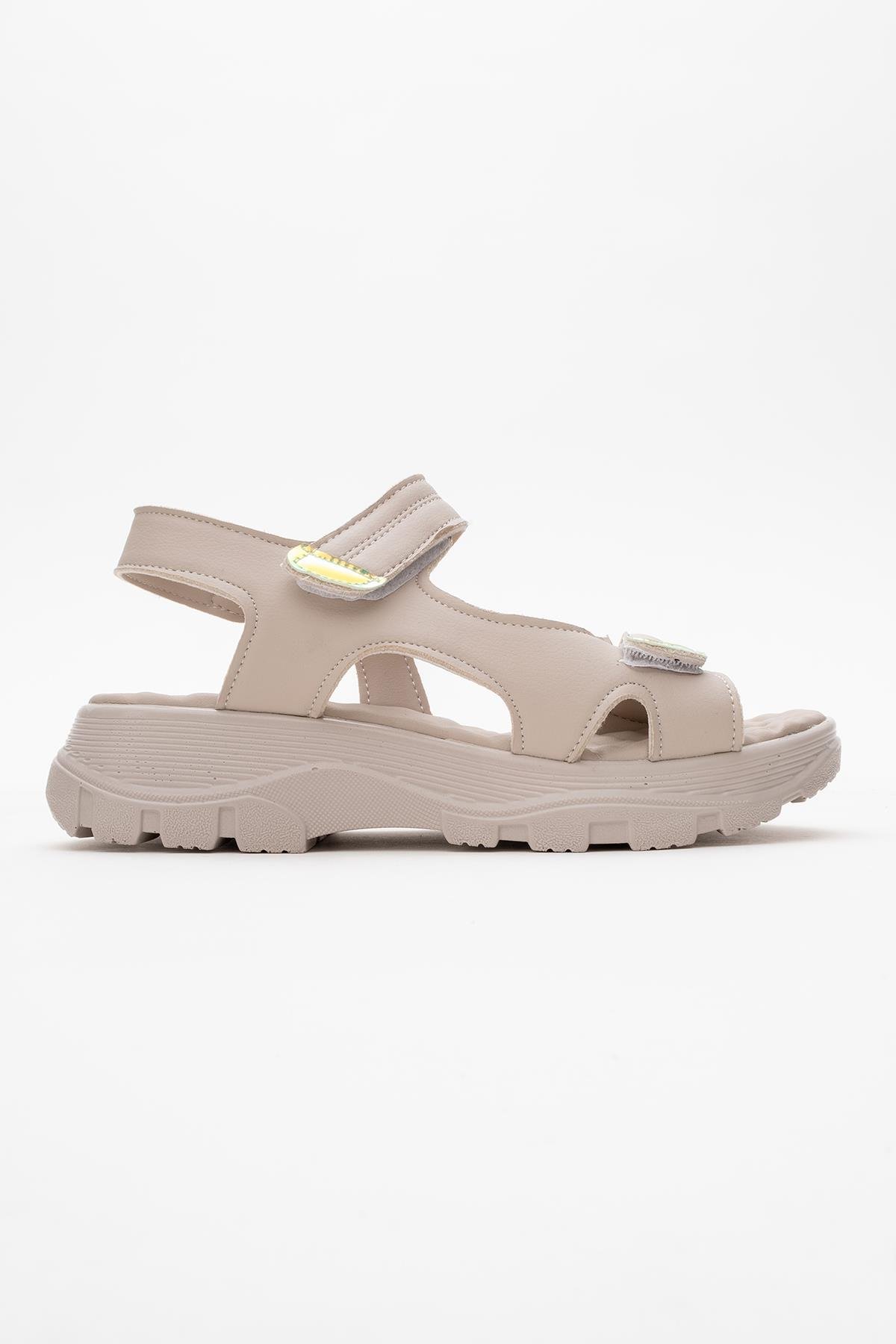 Kadın Çift Cırtlı Sandalet BEJ - Görsel 3