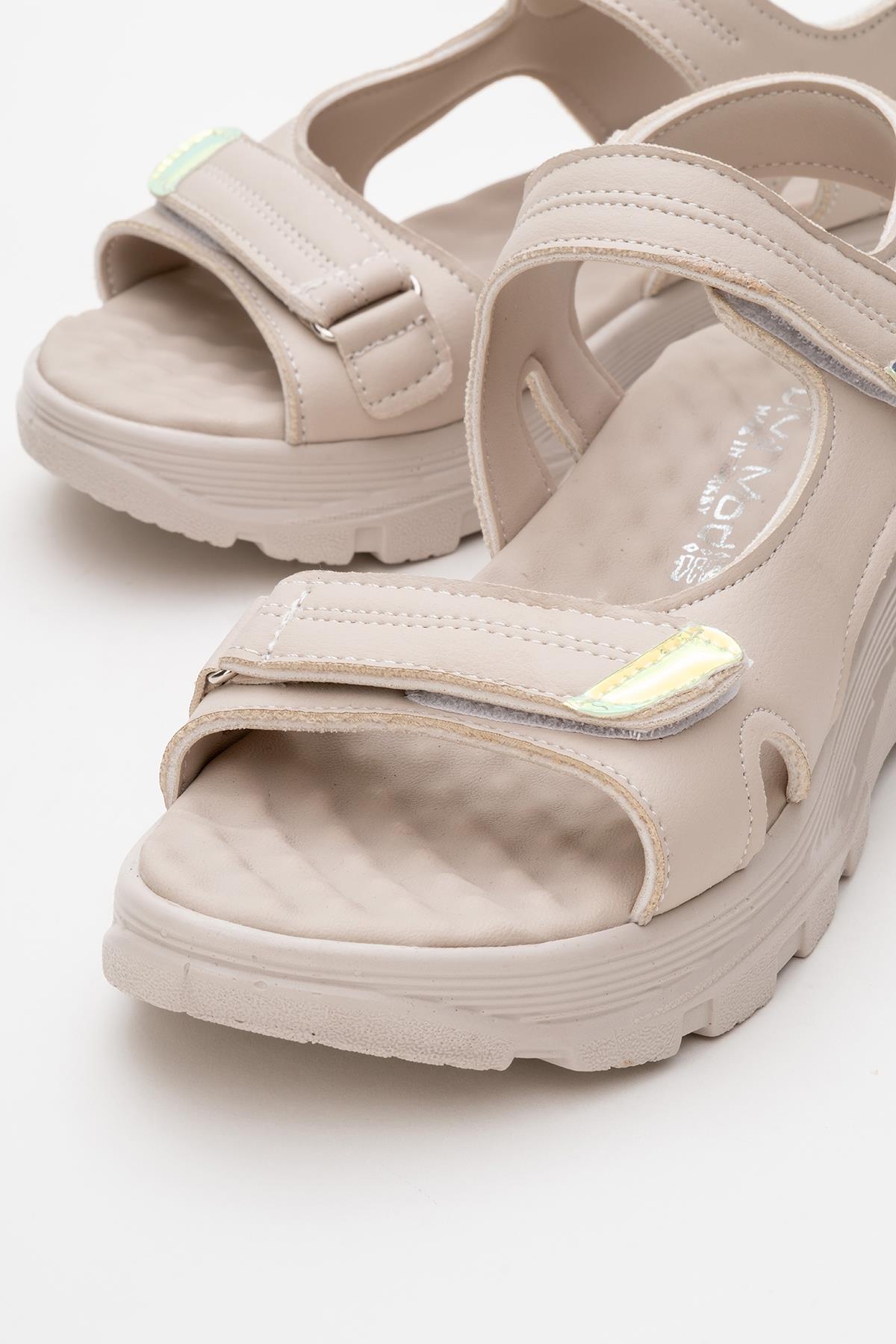 Kadın Çift Cırtlı Sandalet BEJ - Görsel 4