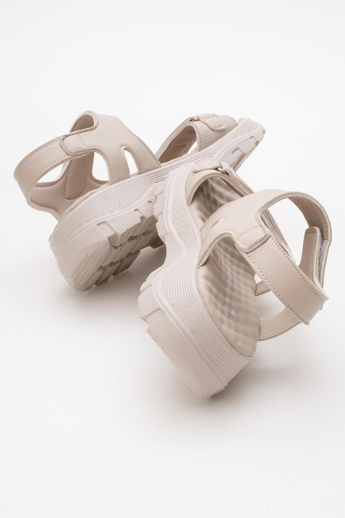 Kadın Çift Cırtlı Sandalet BEJ - Görsel 5