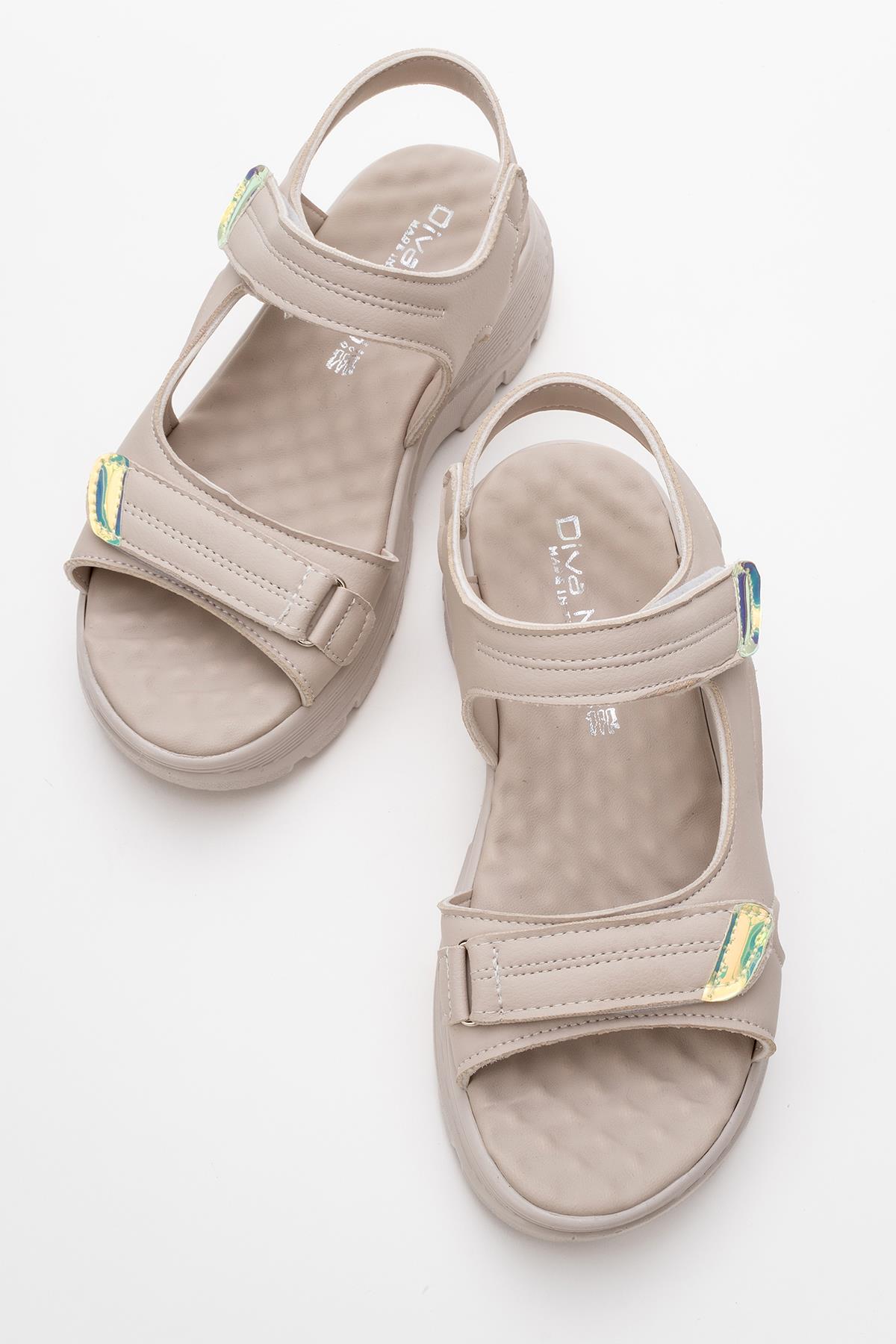 Kadın Çift Cırtlı Sandalet BEJ - Görsel 6