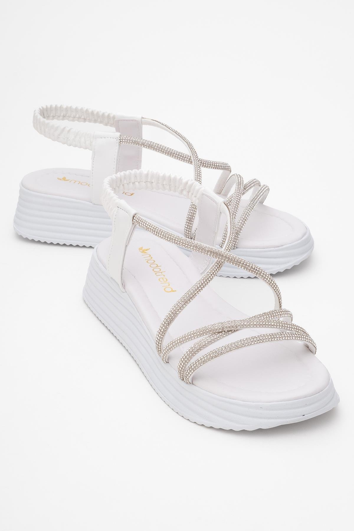 Kadın Çapraz Taşlı Sandalet BEYAZ - Görsel 2