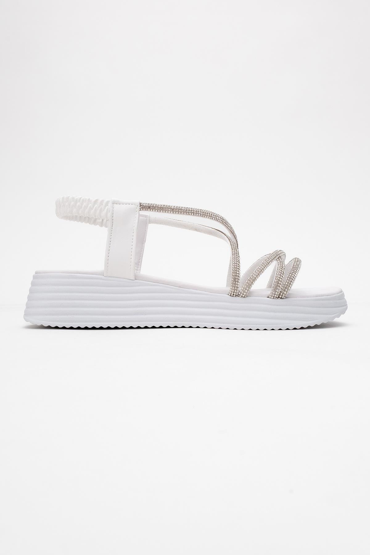 Kadın Çapraz Taşlı Sandalet BEYAZ - Görsel 3