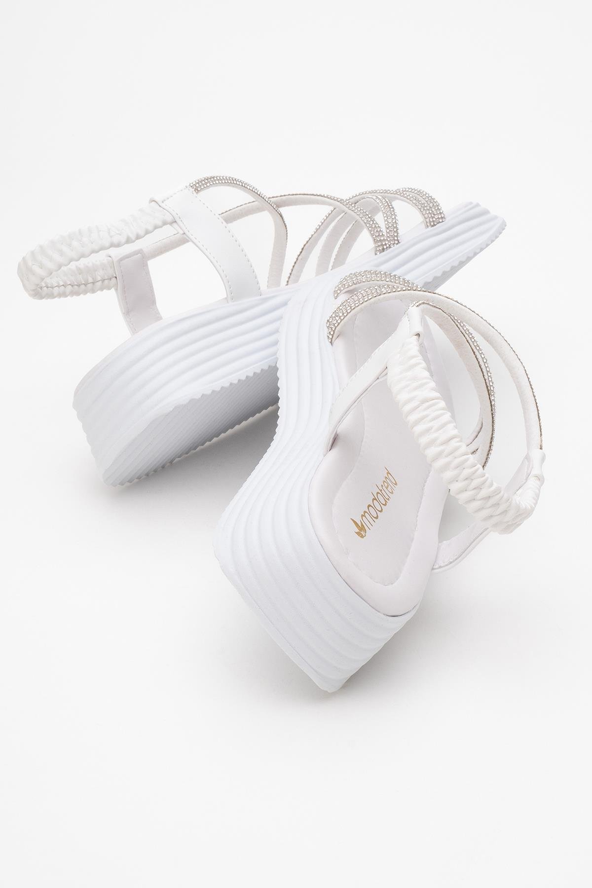 Kadın Çapraz Taşlı Sandalet BEYAZ - Görsel 5