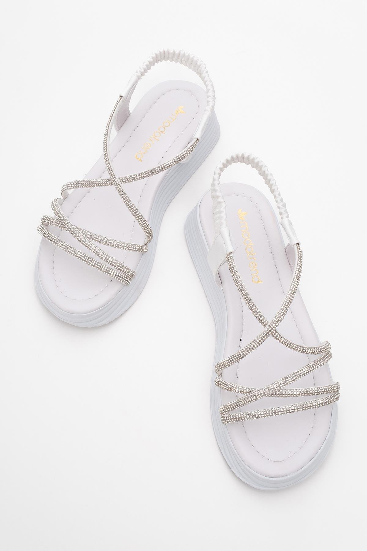 Kadın Çapraz Taşlı Sandalet BEYAZ - Görsel 6