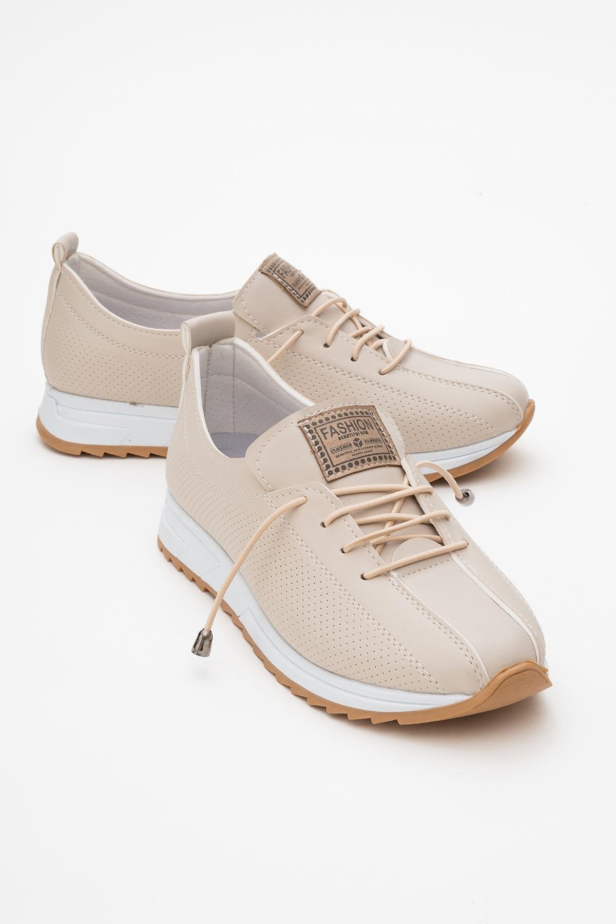 Kadın Bağcıklı Günlük Ayakkabı BEJ CİLT - Görsel 3