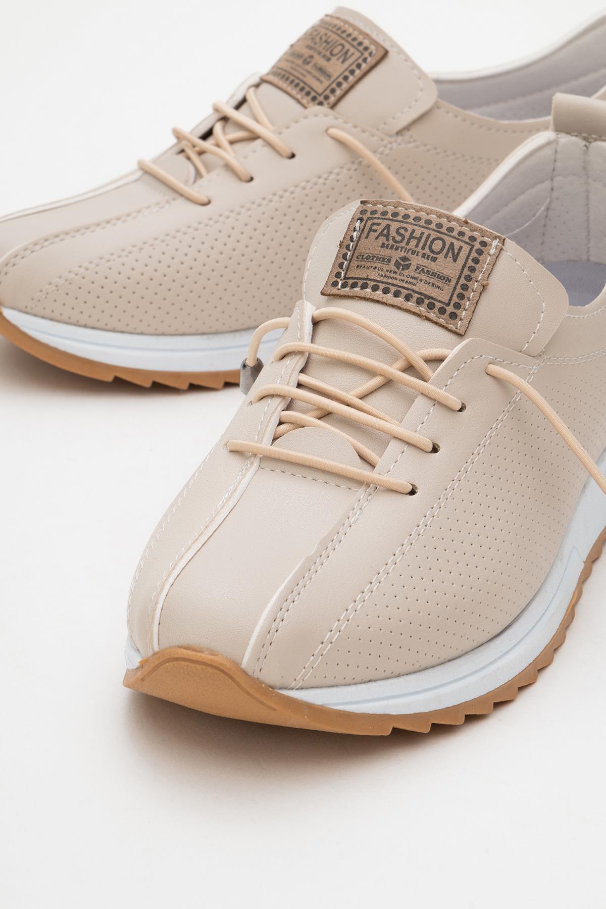 Kadın Bağcıklı Günlük Ayakkabı BEJ CİLT - Görsel 4