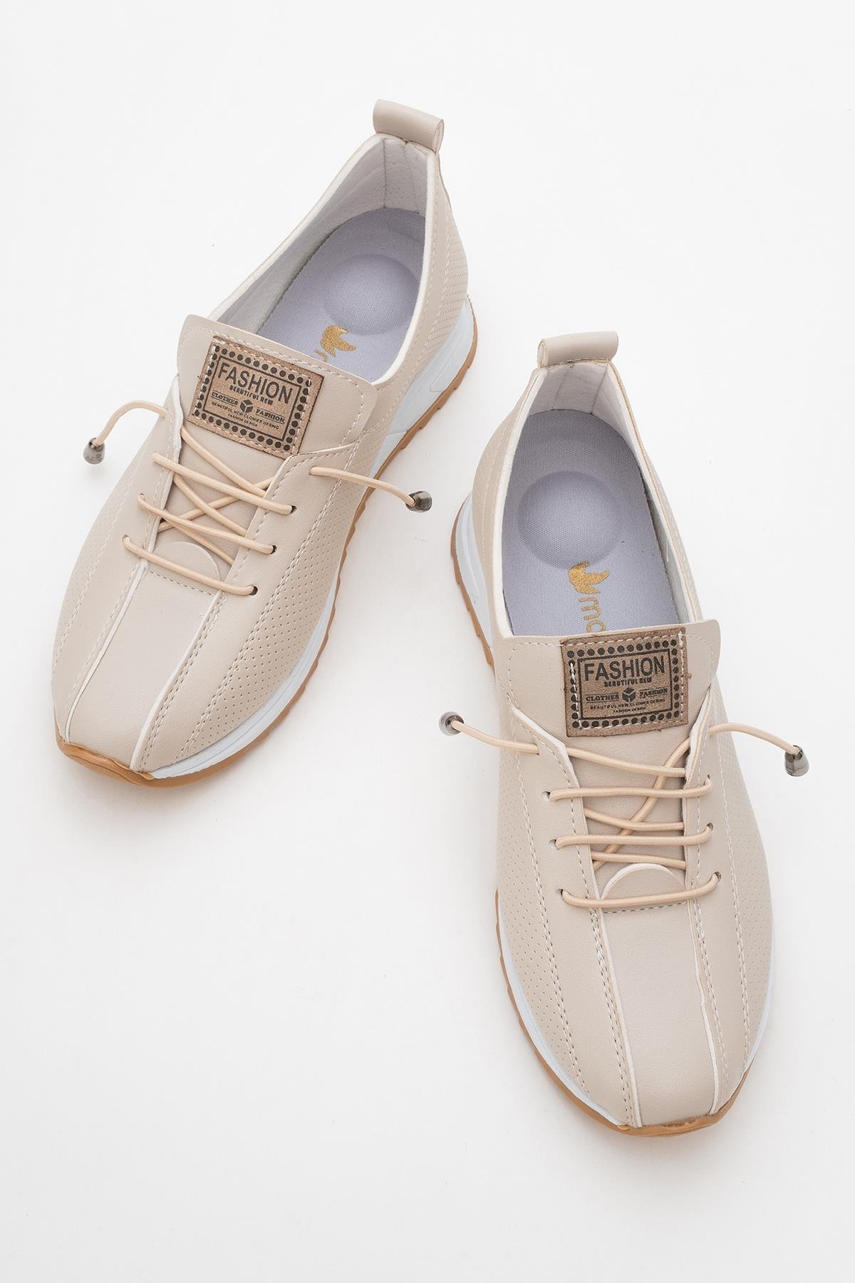 Kadın Bağcıklı Günlük Ayakkabı BEJ CİLT - Görsel 6