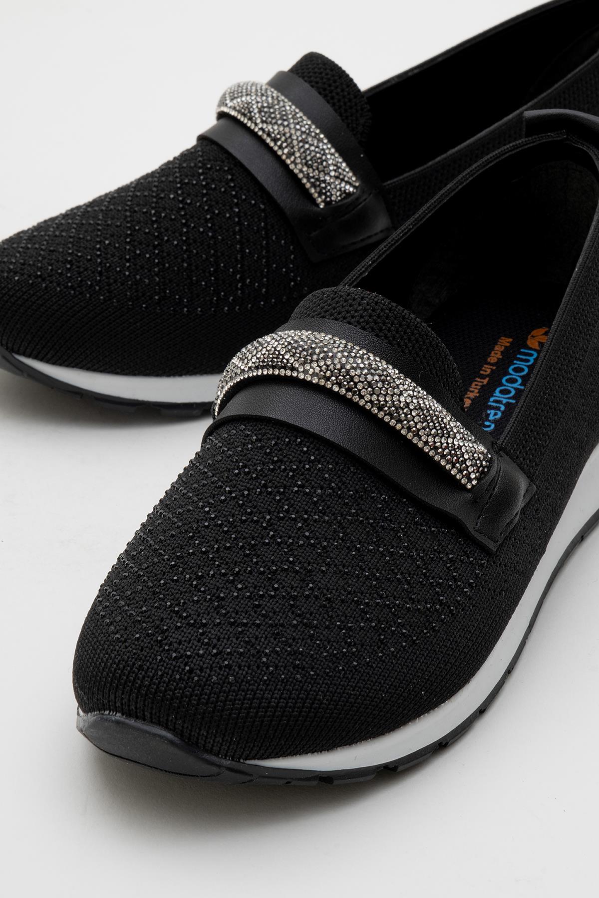 Kadın Taşlı Triko Günlük Ayakkabı SİYAH - Görsel 4