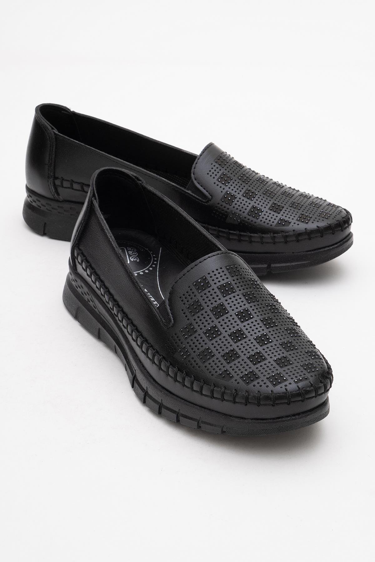 Kadın Taşlı Kare Desen Günlük Ayakkabı SİYAH - Görsel 3