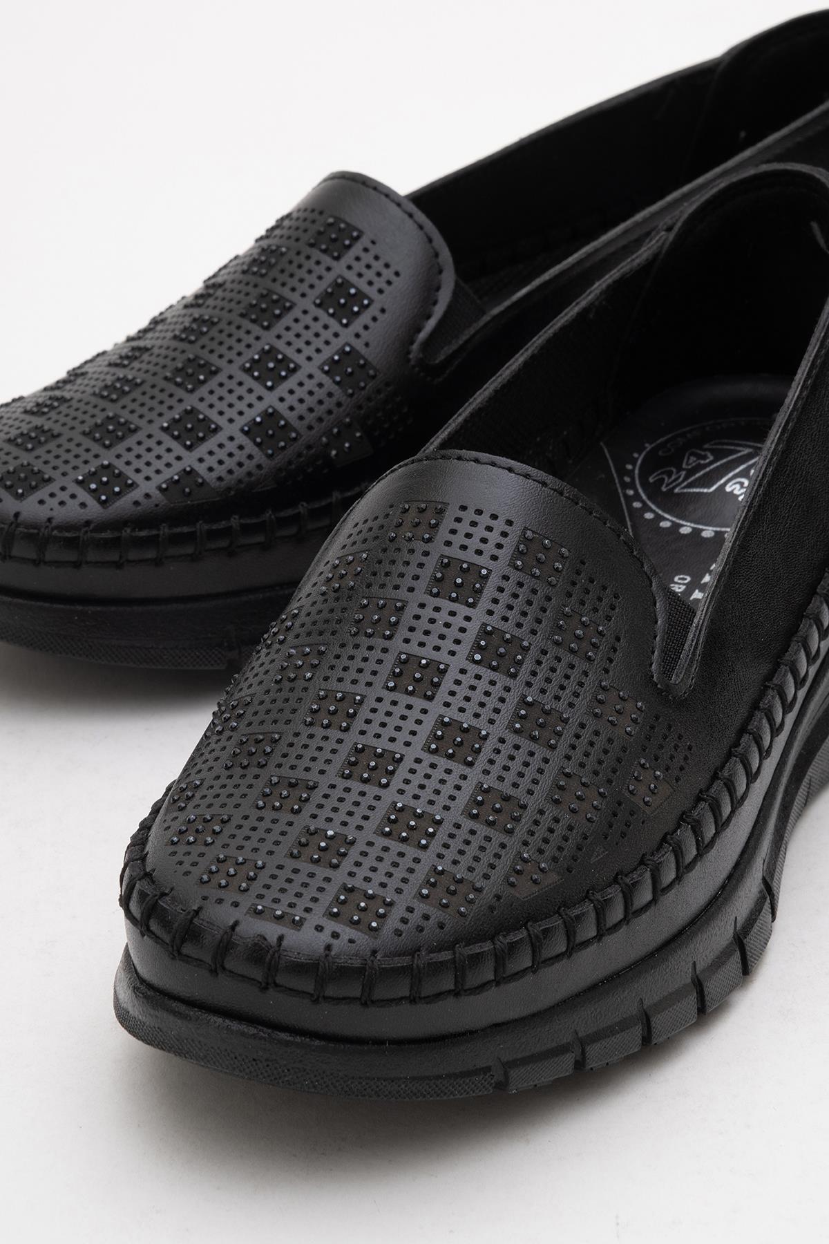 Kadın Taşlı Kare Desen Günlük Ayakkabı SİYAH - Görsel 4