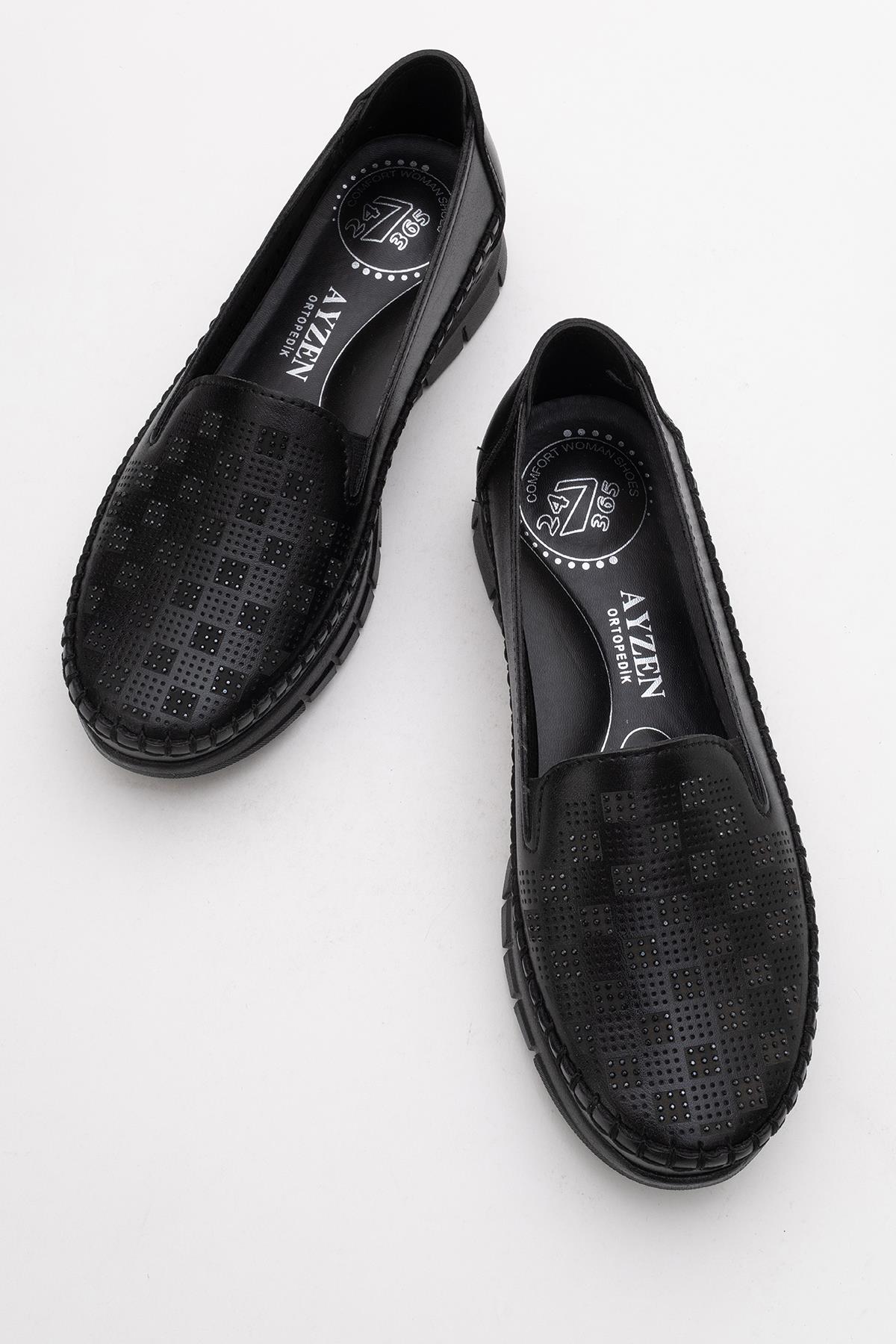 Kadın Taşlı Kare Desen Günlük Ayakkabı SİYAH - Görsel 6