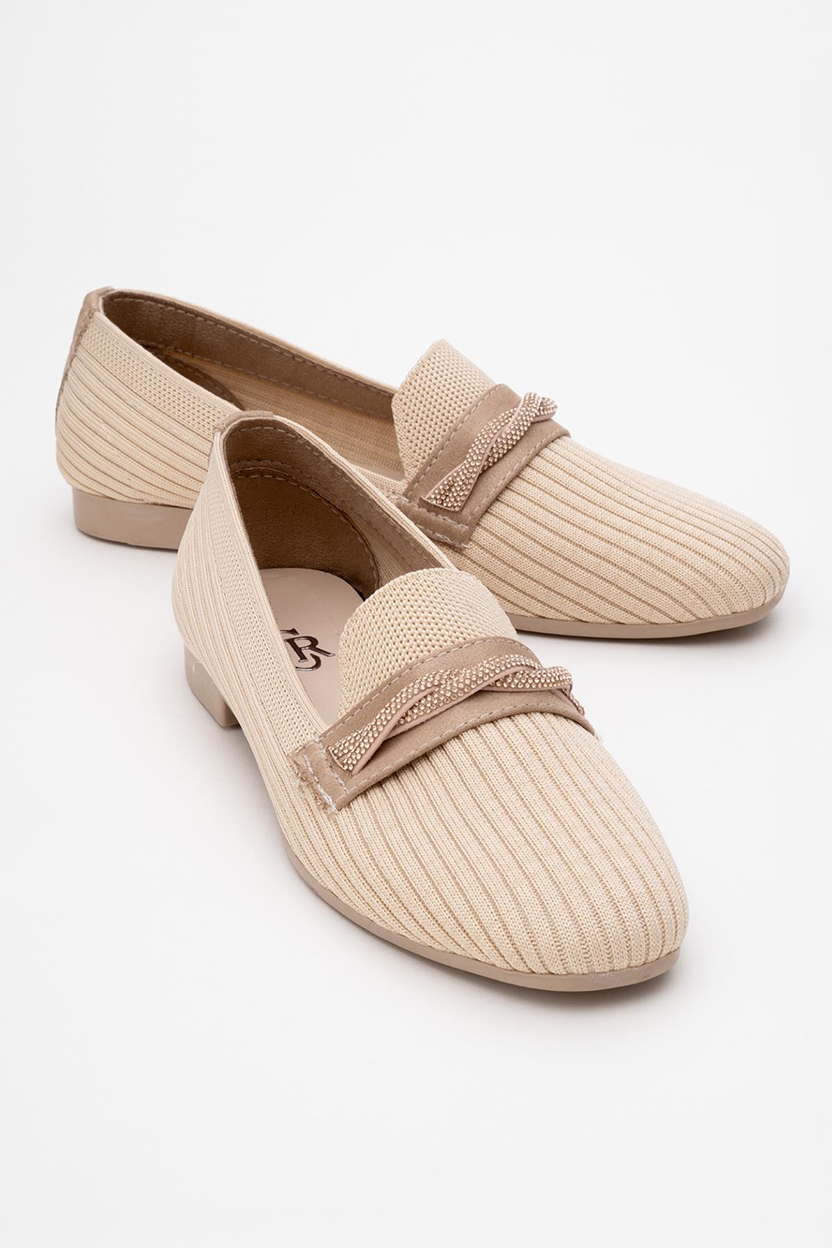 Kadın Taşlı Triko Ayakkabı BEJ - Görsel 3
