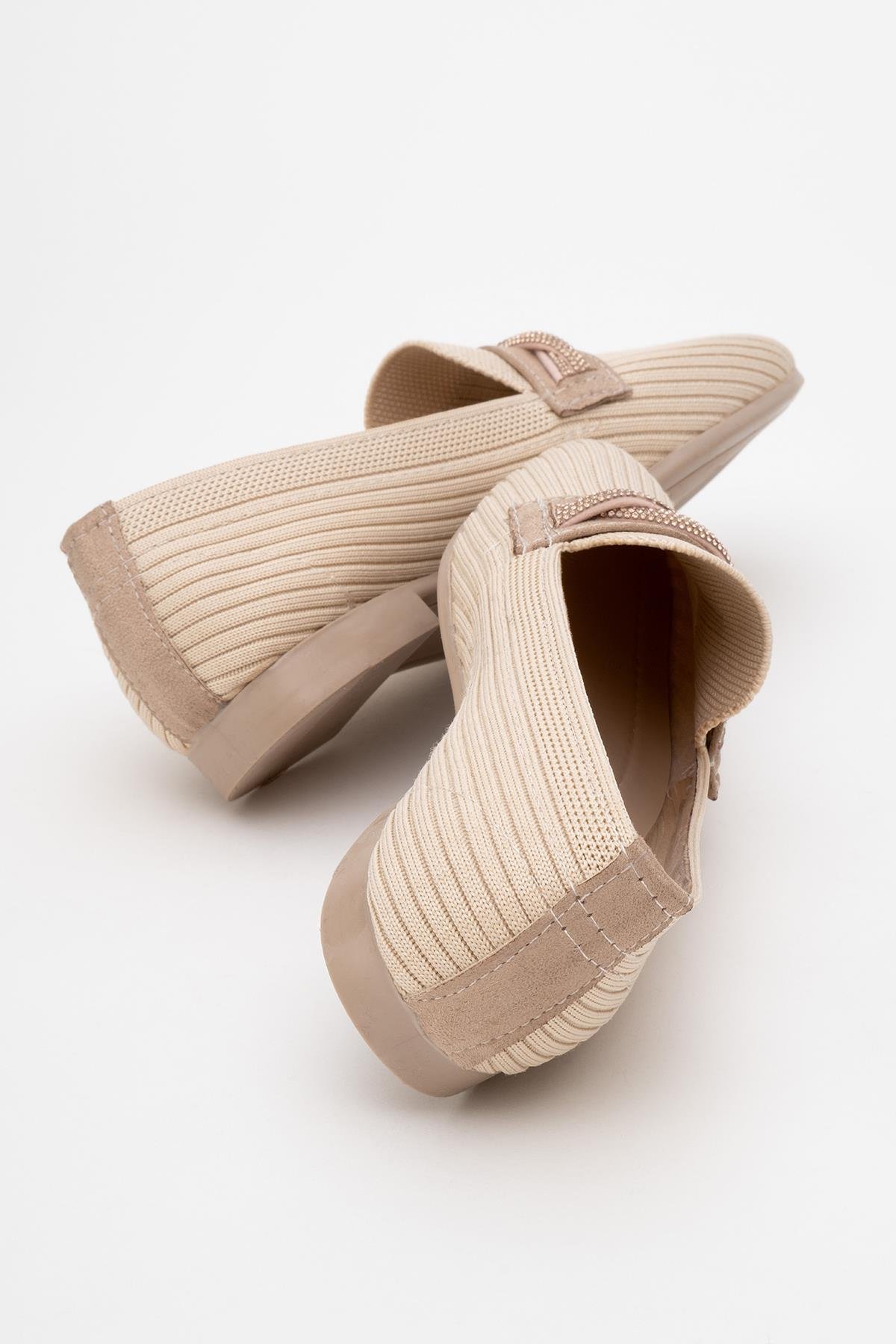 Kadın Taşlı Triko Ayakkabı BEJ - Görsel 5