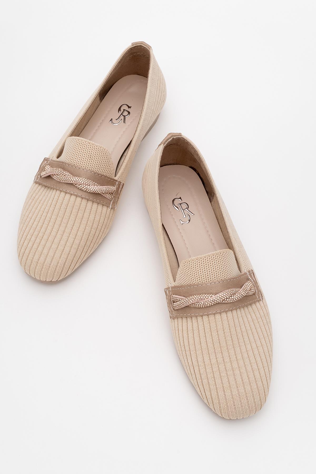 Kadın Taşlı Triko Ayakkabı BEJ - Görsel 6