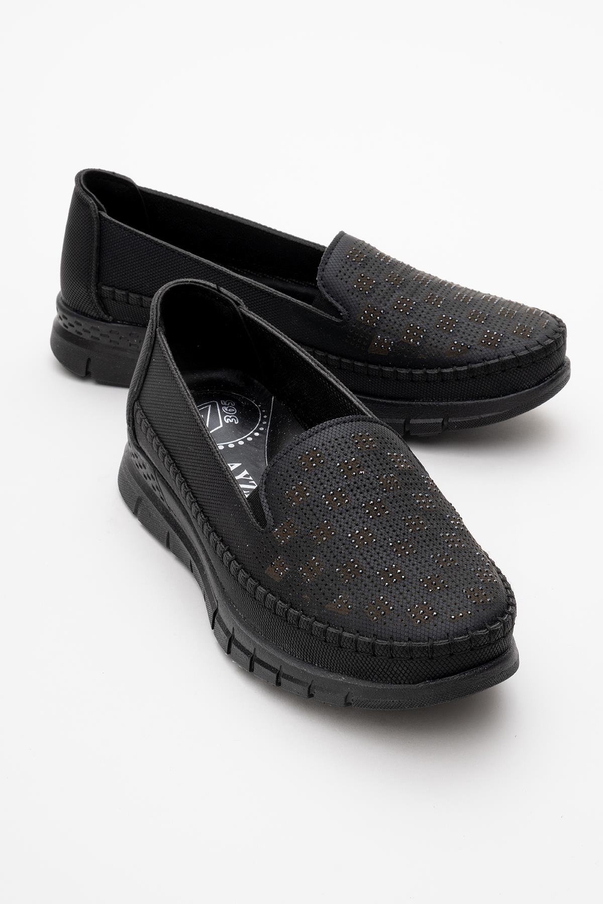 Kadın Taşlı Kare Desen Günlük Ayakkabı SİYAH KOT - Görsel 3