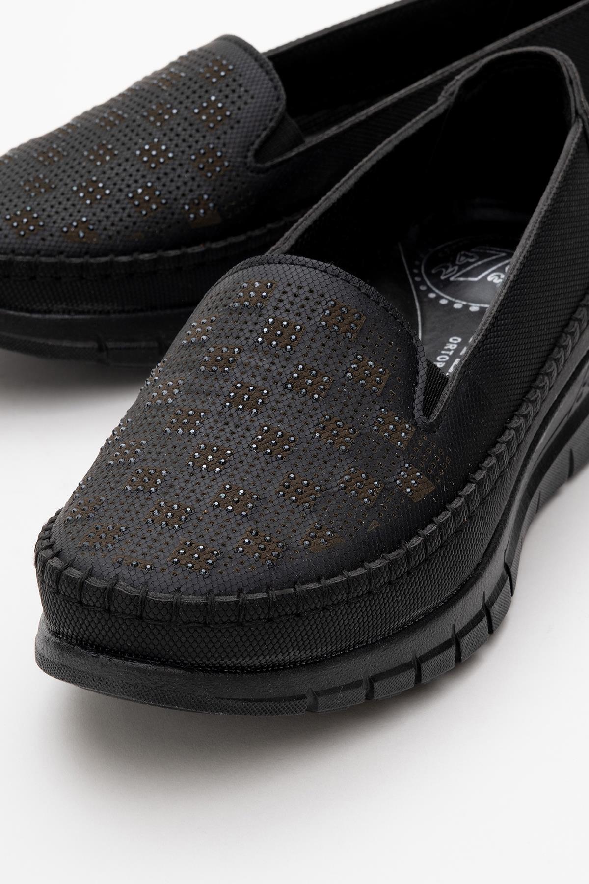 Kadın Taşlı Kare Desen Günlük Ayakkabı SİYAH KOT - Görsel 4