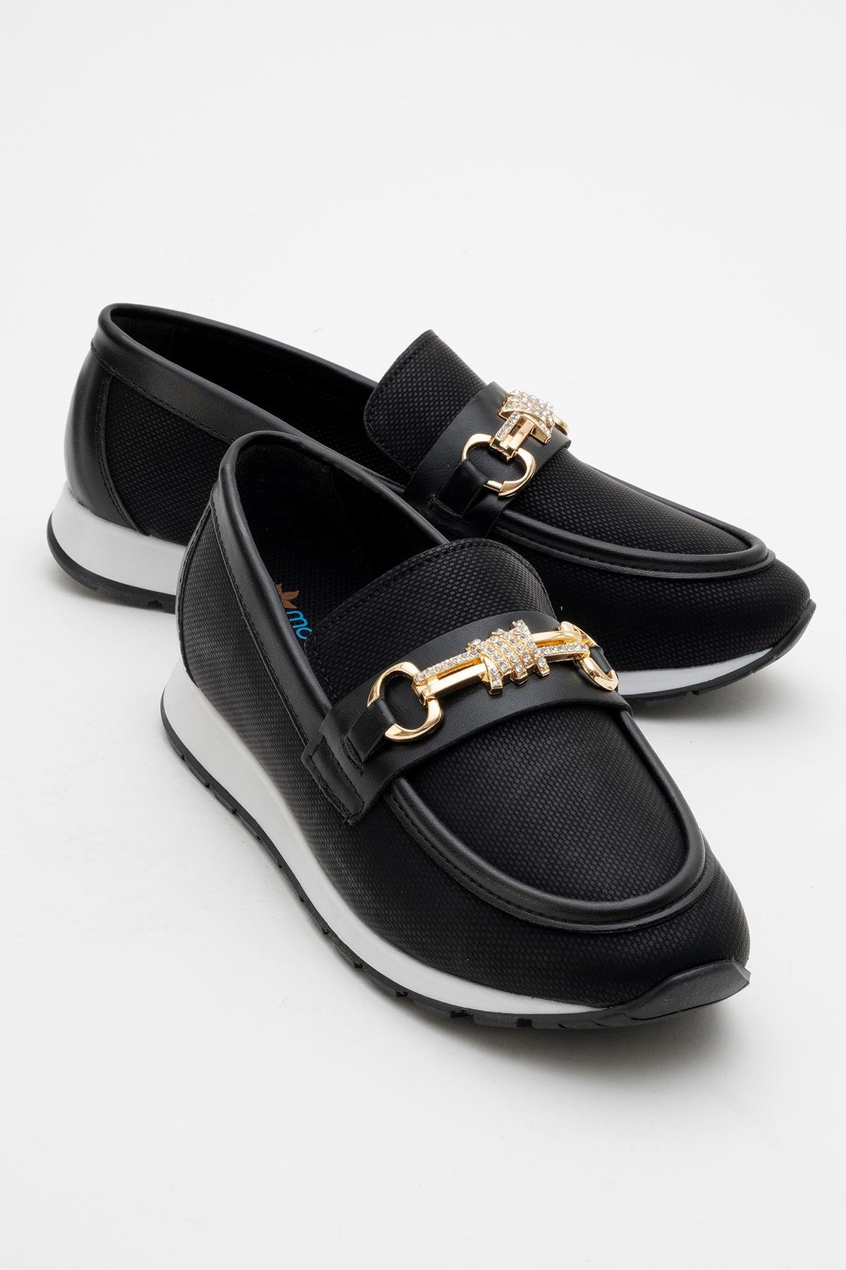 Kadın Taşlı Tokalı Günlük Ayakkabı SİYAH KOT - Görsel 3