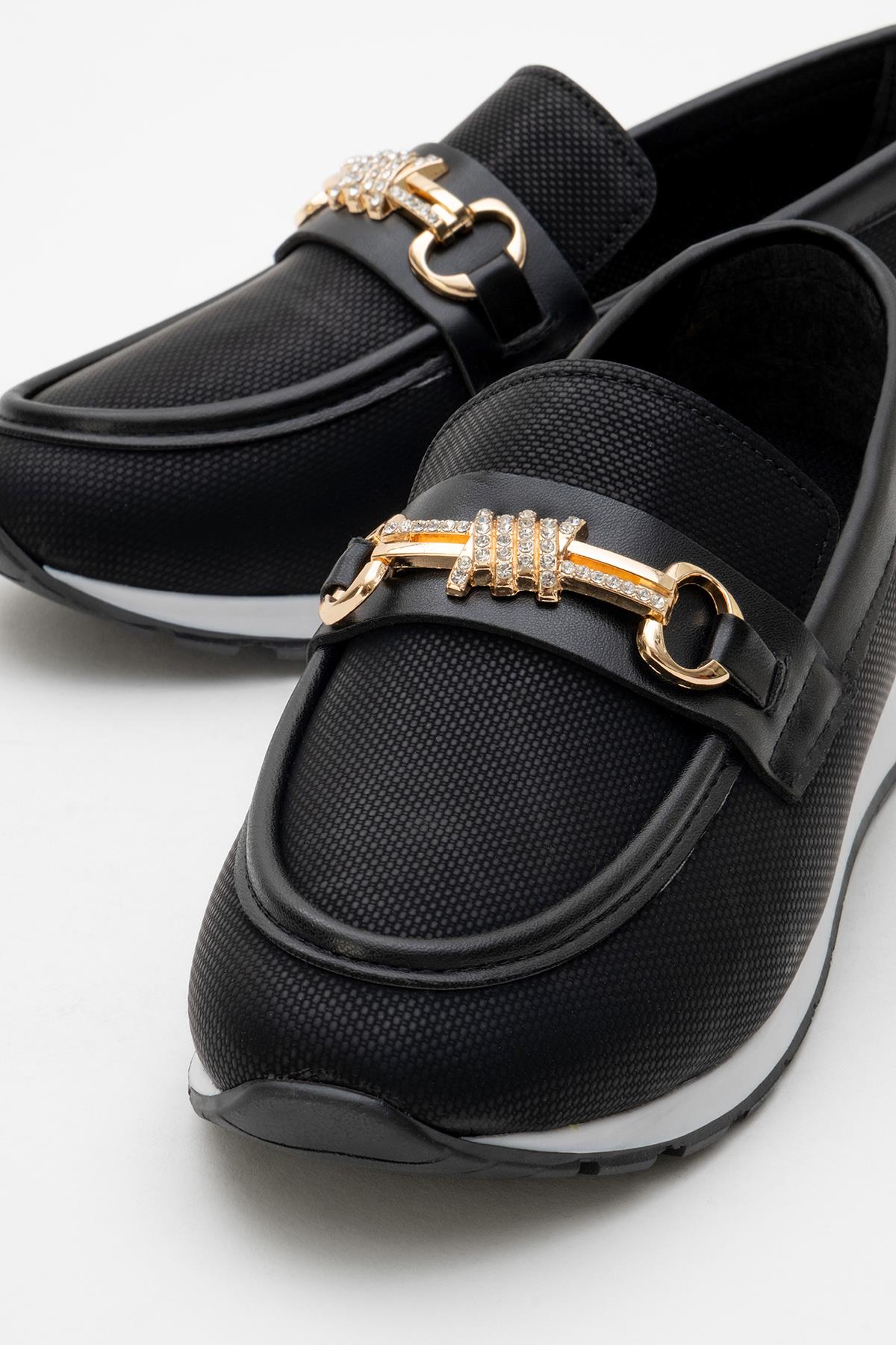 Kadın Taşlı Tokalı Günlük Ayakkabı SİYAH KOT - Görsel 4