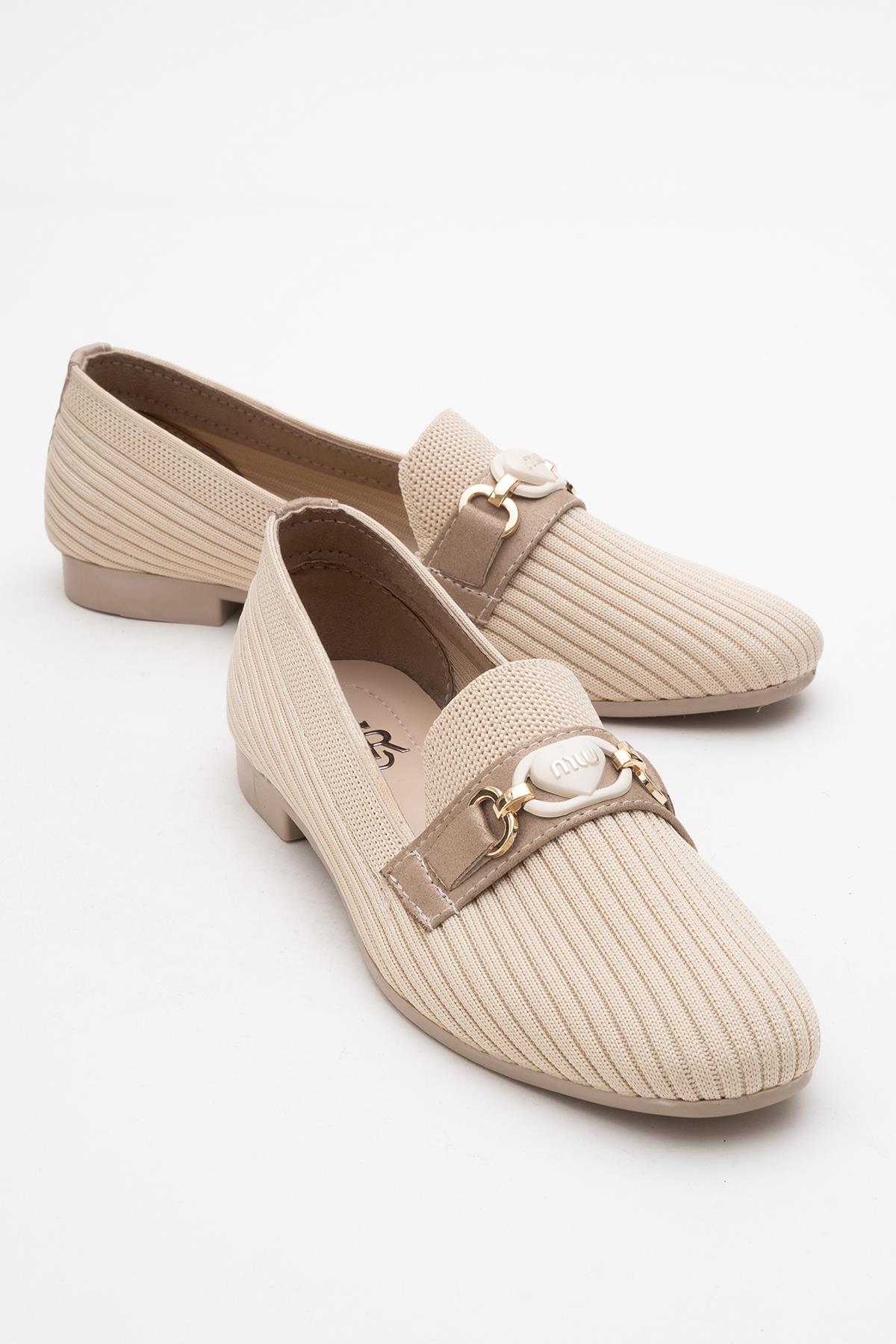 Kadın Tokalı Triko Ayakkabı BEJ - Görsel 3